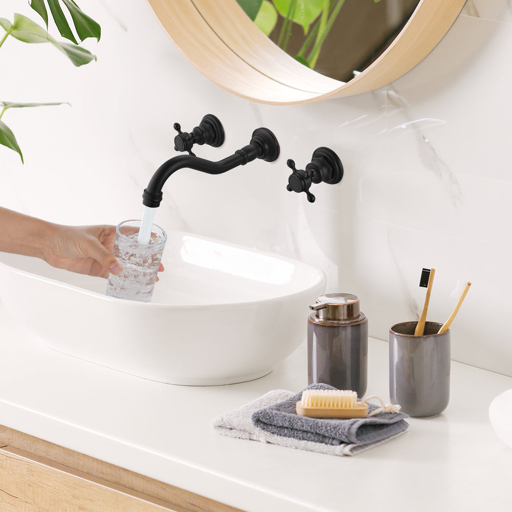 
                  
                    Midanya Bathroom Sink Faucet Widespread  Wall Mount 3 Holes 2 Cross Knobs Lavatory Vessel Basin Mixer Tap Mixing Spout Double Handles Commercial
                  
                