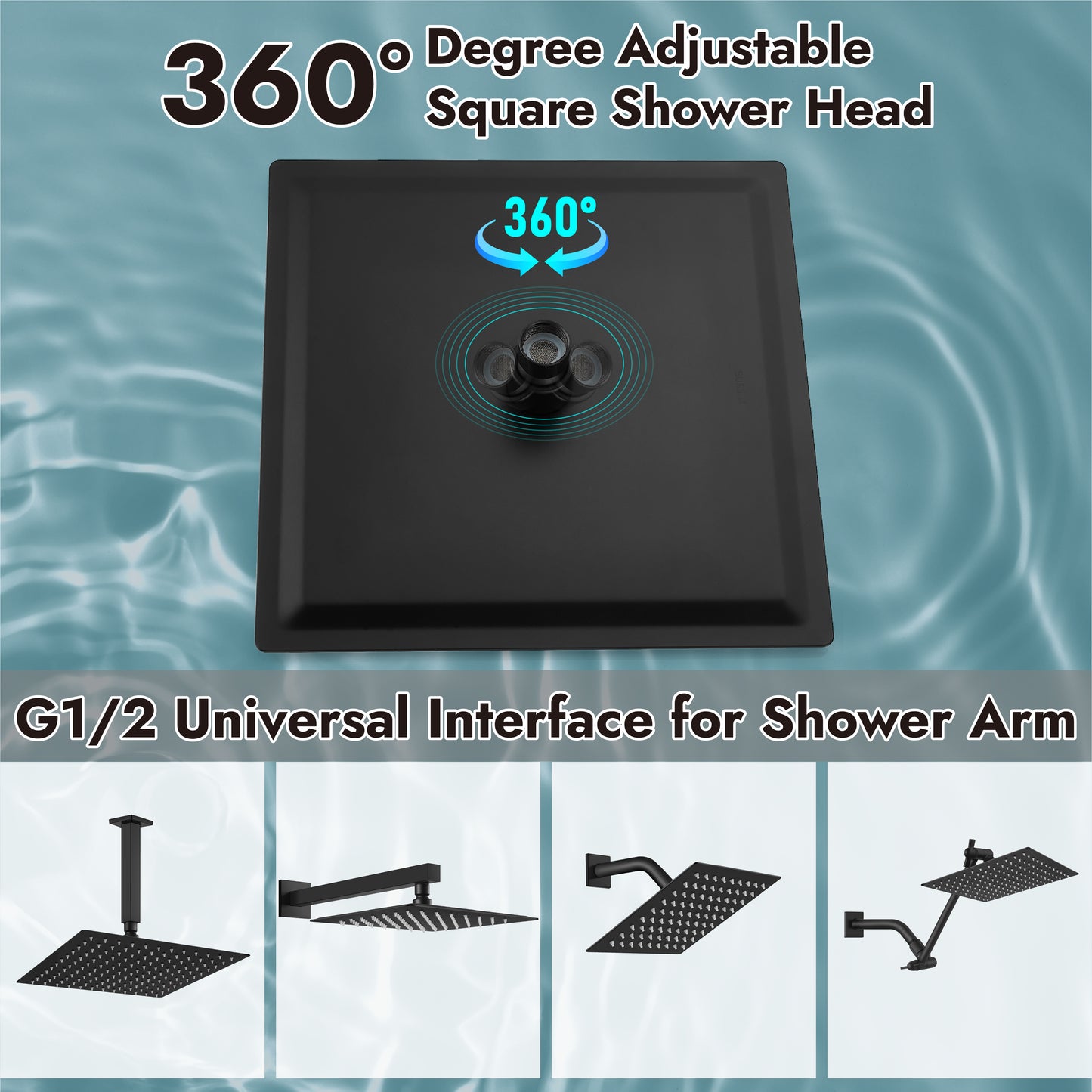 
                  
                    Midanya 6 inch Rainfall Shower Head Square Stainless Steel Rain Showerhead High Pressure Waterfall Crackproof Coverage with Silicone Nozzle 1/16" Ultra Thin Design Swivel Connector
                  
                