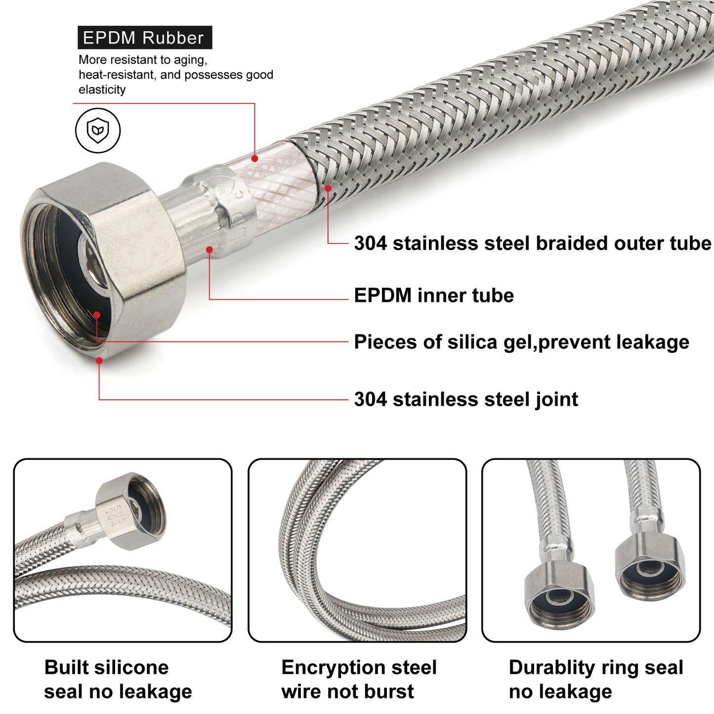 
                  
                    Midanya Faucet Supply Lines,Stainless Steel Braided Water Supply Line, 1/2" FIP x 1/2" FIP Faucet Hose, Faucet Hose Connector x 2 Pcs (1 Pair)
                  
                