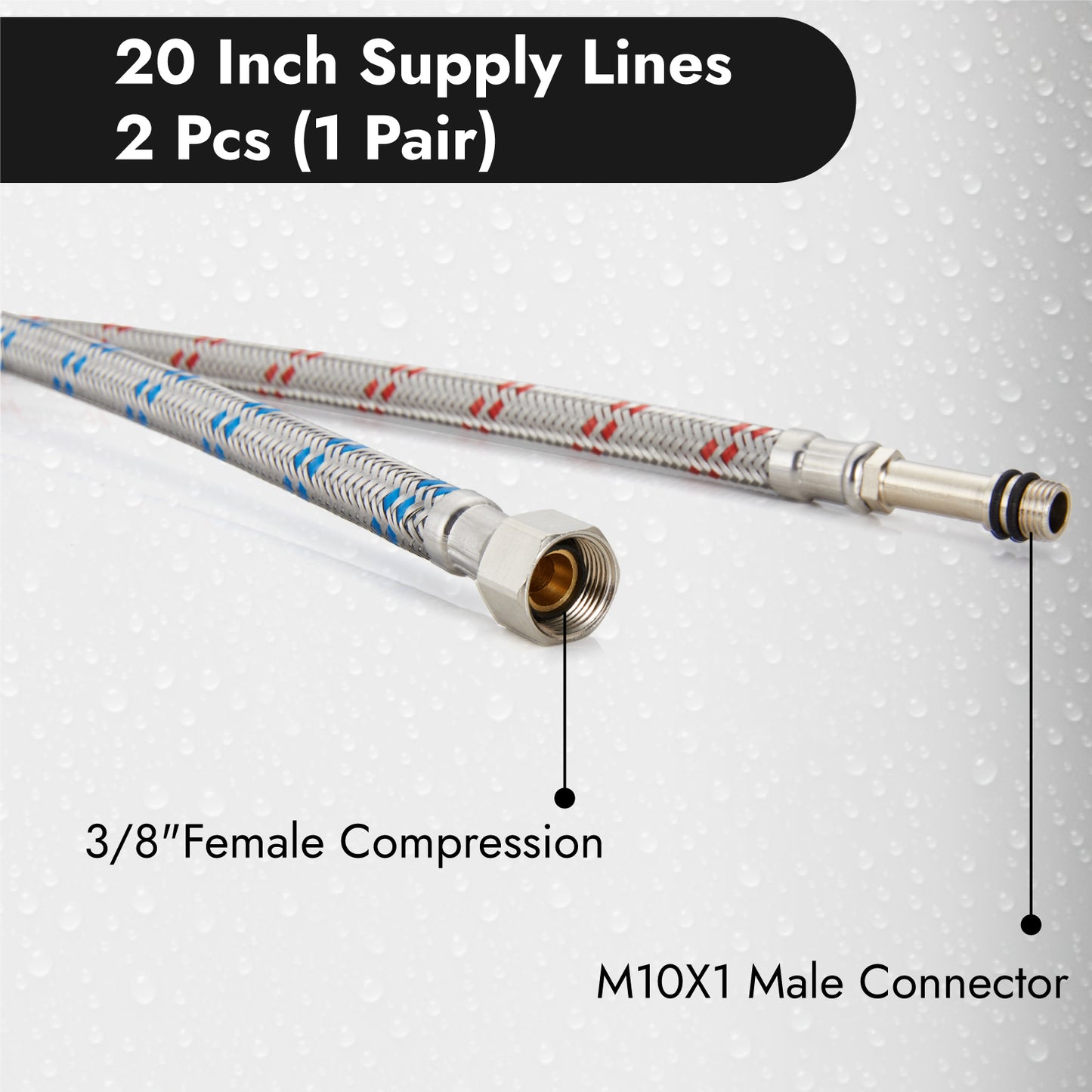 
                  
                    Midanya Faucet Connector, Braided Stainless Steel Supply Hose 3/8-Inch Female Compression Thread x M10 Male Connector, x 2 Pcs (1 Pair)
                  
                