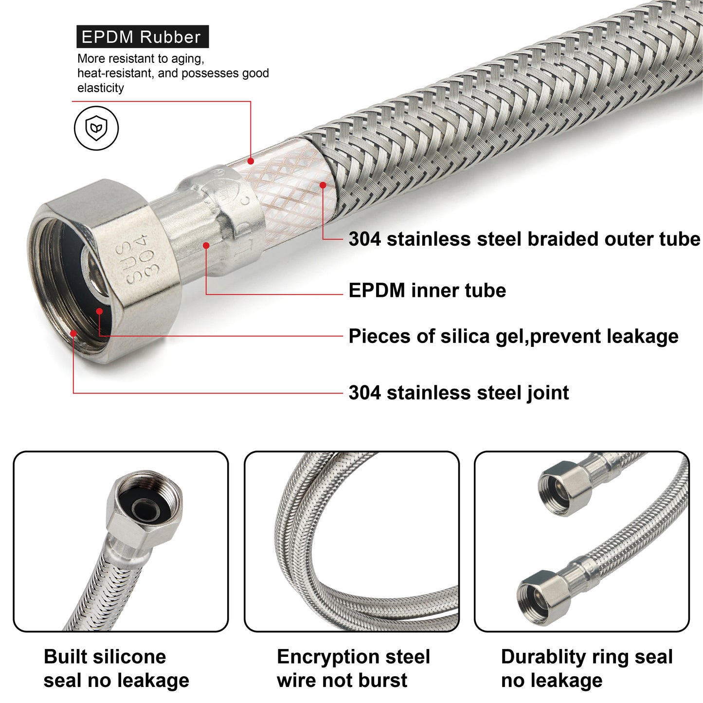 
                  
                    Midanya Faucet Supply Lines,Stainless Steel Braided Water Supply Line, 3/8" COMP x 3/8" COMP Faucet Hose, Faucet Hose Connector x 2 Pcs (1 Pair)
                  
                