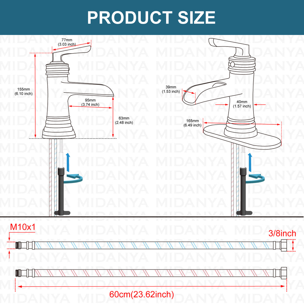 
                  
                    Midanya Waterfall Faucet Single Handle Bathroom Sink Faucet, Large Spout Lavatory Faucet, Deck Mounted Single Hole or 3 Hole Bathroom Faucet with Pop Up Drain and Water Supply Lines
                  
                