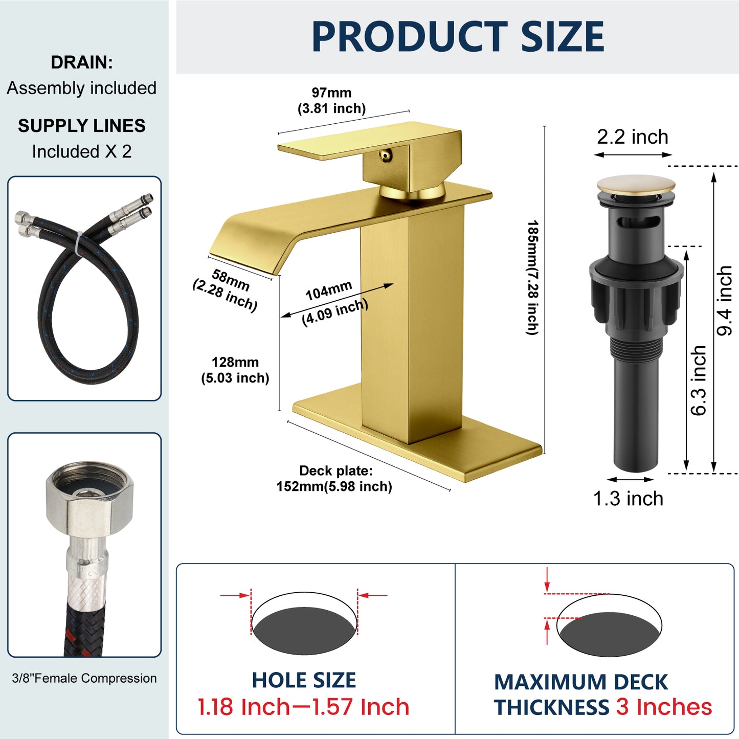 
                  
                    Midanya Waterfall Bathroom Sink Faucet Single Hole 1 Handle Deck Mount 1or 3 Hole Commercial Mixer Tap Lavatory Vanity Faucet with Deck Plate and Pop Up Drain
                  
                