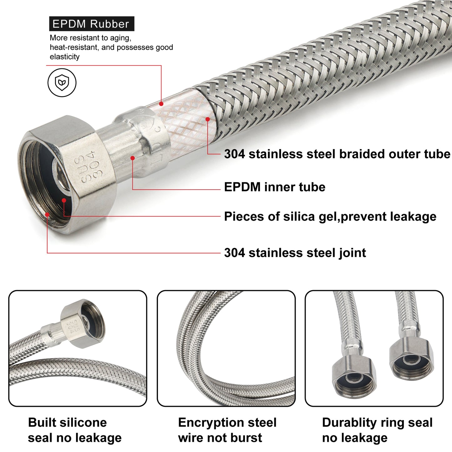 
                  
                    Midanya Faucet Supply Lines,Stainless Steel Braided Water Supply Line, 3/8" COMP x 3/8" COMP Faucet Hose, Faucet Hose Connector x 2 Pcs (1 Pair)
                  
                