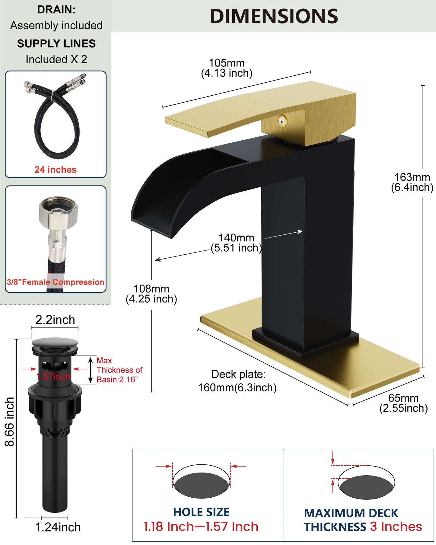 
                  
                    Midanya Waterfall Bathroom Faucet, Single Handle Bathroom Sink Faucet for Sink 1 or 4 Inch 3 Hole, Stainless Steel Vanity Faucets with Deck Plate and Pop up Drain
                  
                