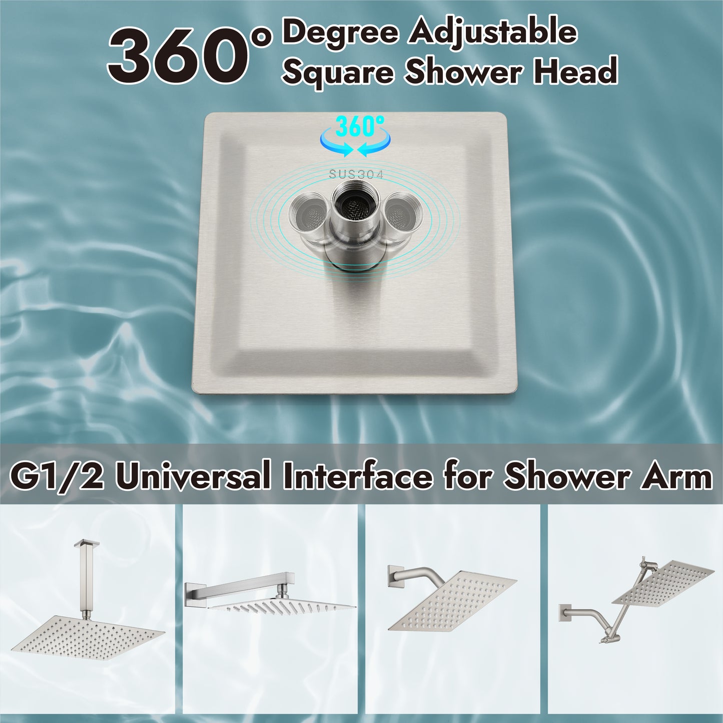 
                  
                    Midanya 6 inch Rainfall Shower Head Square Stainless Steel Rain Showerhead High Pressure Waterfall Crackproof Coverage with Silicone Nozzle 1/16" Ultra Thin Design Swivel Connector
                  
                