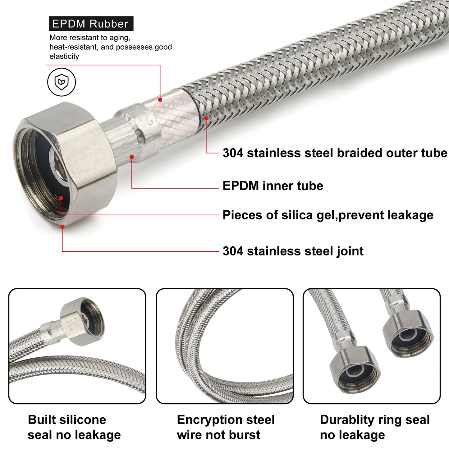 
                  
                    Midanya Faucet Supply Lines,Stainless Steel Braided Water Supply Line, 1/2" FIP x 1/2" FIP Faucet Hose, Faucet Hose Connector x 2 Pcs (1 Pair)
                  
                