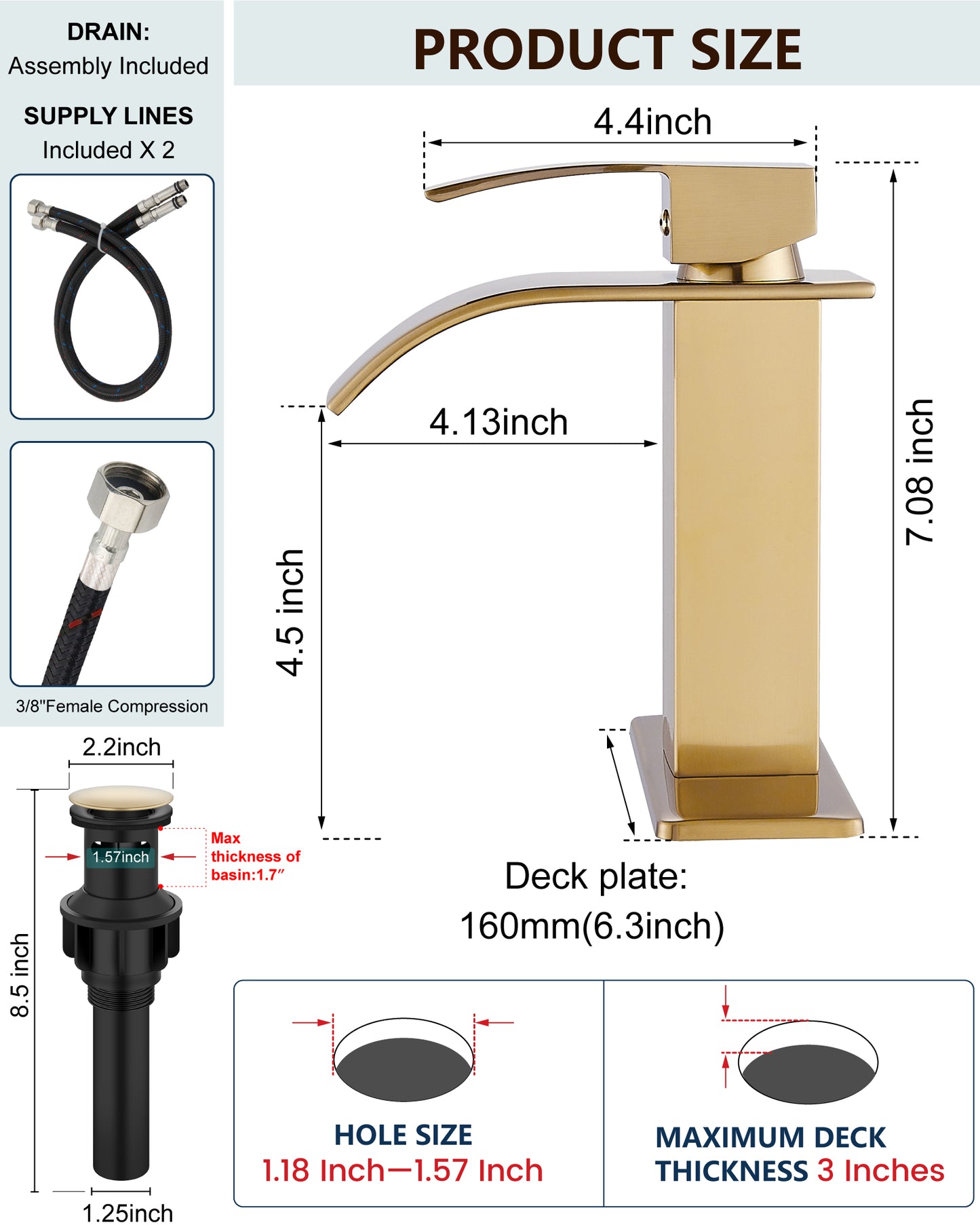 
                  
                    Midanya Bathroom Sink Faucet Waterfall Spout Single Handle 1 Hole Deck Mount Mixer Tap Lavatory Vanity Sink Faucet Commercial with Deck Plate and Pop Up Drain
                  
                