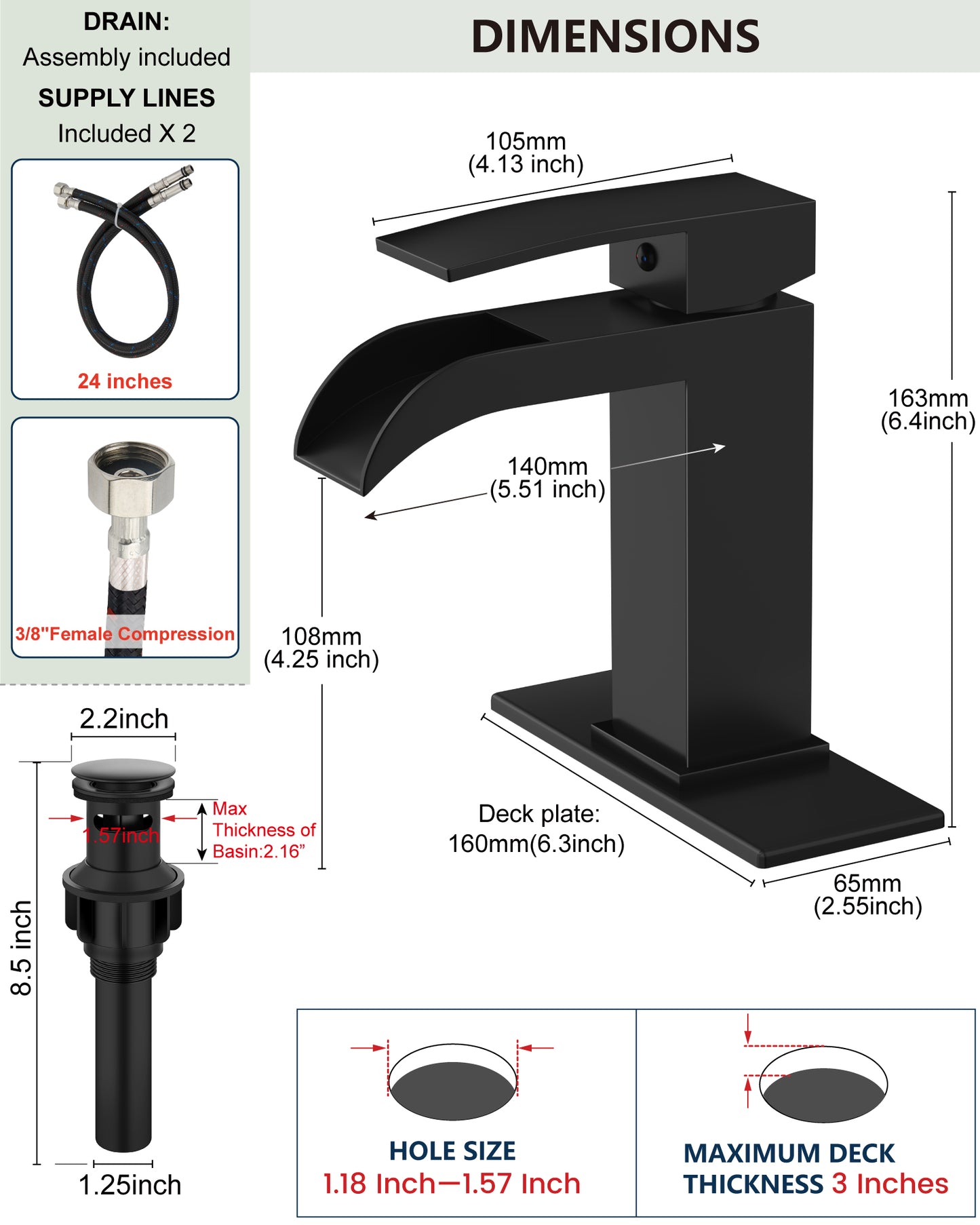 
                  
                    Midanya Waterfall Bathroom Faucet, Single Handle Bathroom Sink Faucet for Sink 1 or 4 Inch 3 Hole, Stainless Steel Vanity Faucets with Deck Plate and Pop up Drain
                  
                