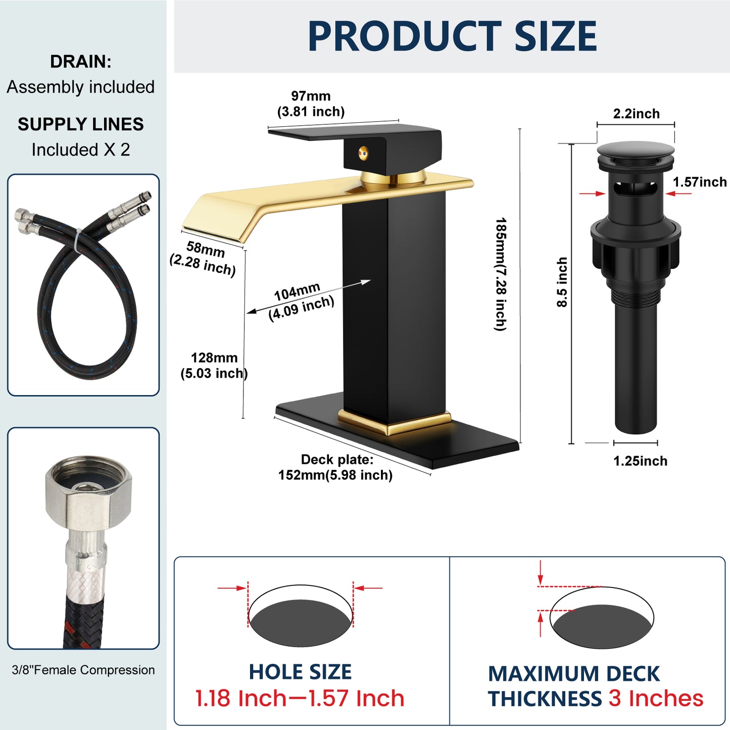 
                  
                    Midanya Waterfall Bathroom Sink Faucet Single Hole 1 Handle Deck Mount 1or 3 Hole Commercial Mixer Tap Lavatory Vanity Faucet with Deck Plate and Pop Up Drain
                  
                