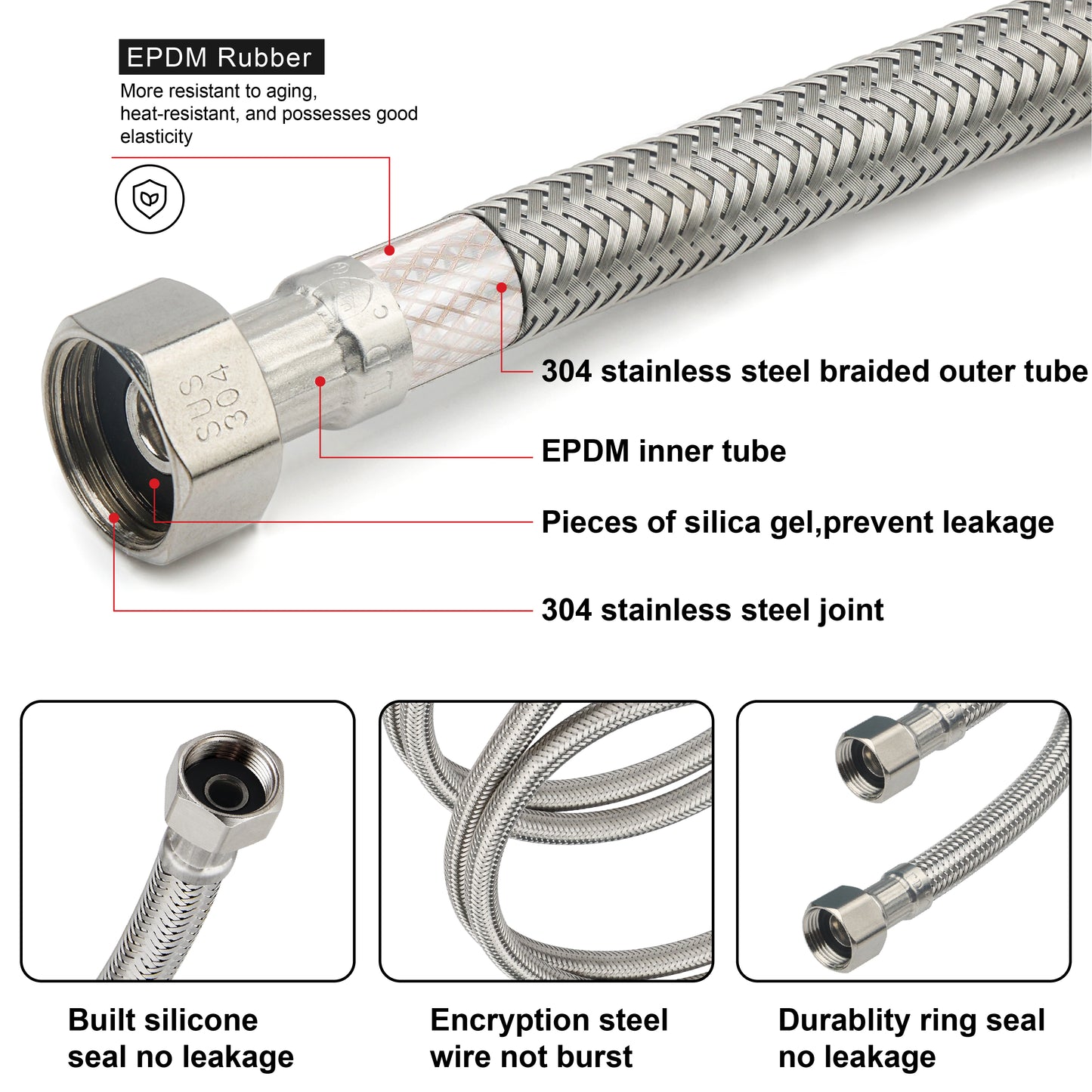 
                  
                    Midanya Faucet Supply Lines,Stainless Steel Braided Water Supply Line, 3/8" COMP x 3/8" COMP Faucet Hose, Faucet Hose Connector x 2 Pcs (1 Pair)
                  
                