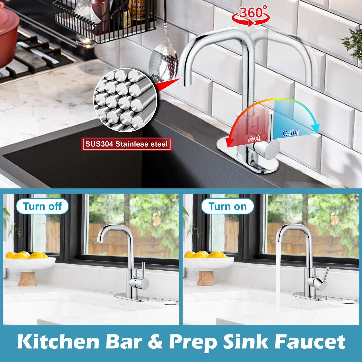 
                  
                    Midanya Bathroom Sink Faucet Single Handle, RV Small Vanity Faucet Wet Bar Pre-Kitchen Farmhouse with 360°Rotation Spout and Deck Plate, Supply Hoses and Pop-up Drain
                  
                