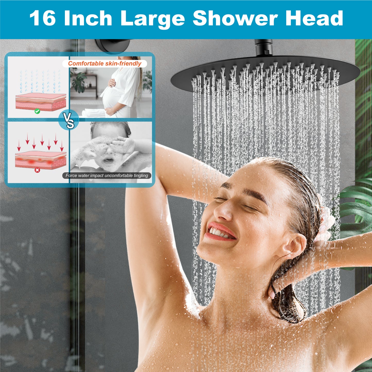 
                  
                    Midanya Round Rainfall Shower Head,16 Inch Stainless Steel High Pressure High Flow Stainless Steel Rainfall Shower Head,Ultra Thin Design High Pressure
                  
                