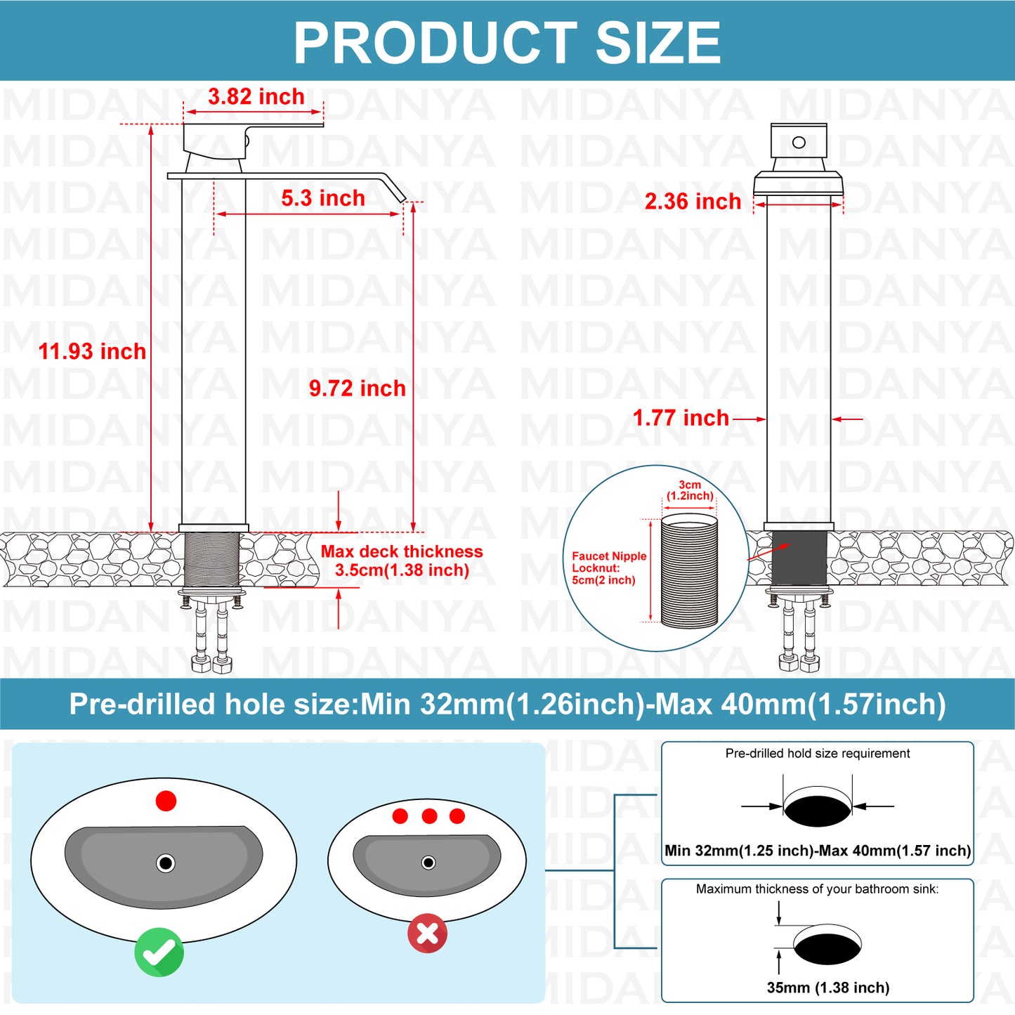 
                  
                    Midanya Waterfall Bathroom Faucets, Single Handle 1 Hole Bathroom Sink Faucet Modern RV Vanity Restroom Lavatory Basin Faucet with Pop Up Drain,Tall Body
                  
                
