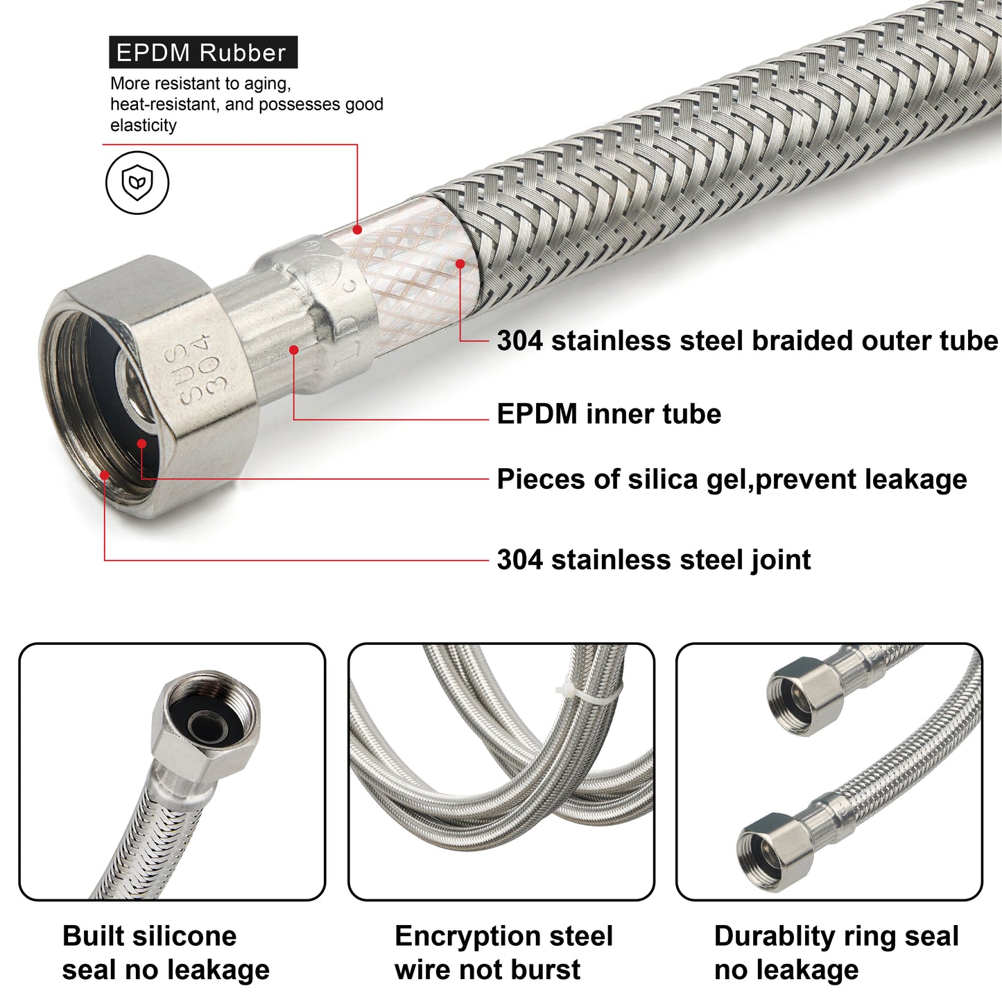 
                  
                    Midanya Faucet Supply Lines,Stainless Steel Braided Water Supply Line, 3/8" COMP x 3/8" COMP Faucet Hose, Faucet Hose Connector x 2 Pcs (1 Pair)
                  
                