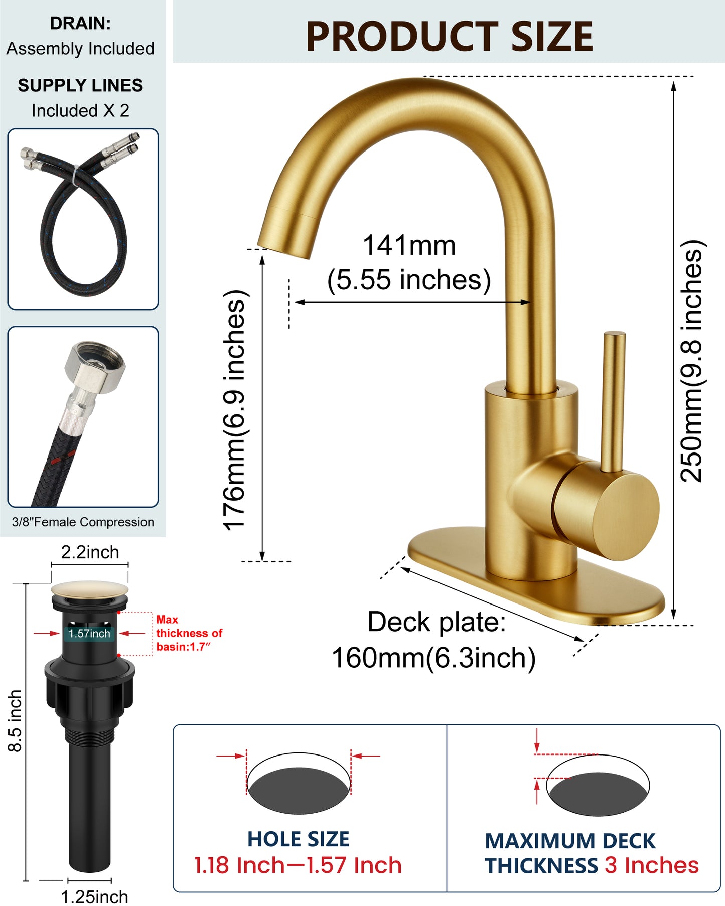 
                  
                    Midanya Single Handle Bathroom Sink Faucet, Wet Bar Pre-Kitchen Farmhouse RV Small Vanity Faucet with 360°Rotation Spout with Deck Plate, Supply Hoses and Drain Stopper
                  
                