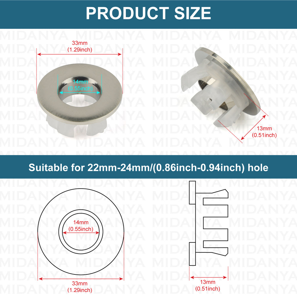 
                  
                    Midanya Brass Insert in Hole Round Caps, 2 Pcs Sink Basin Trim Overflow Cover, Bathroom Kitchen Vanity Vessel Sink Overflow Ring
                  
                