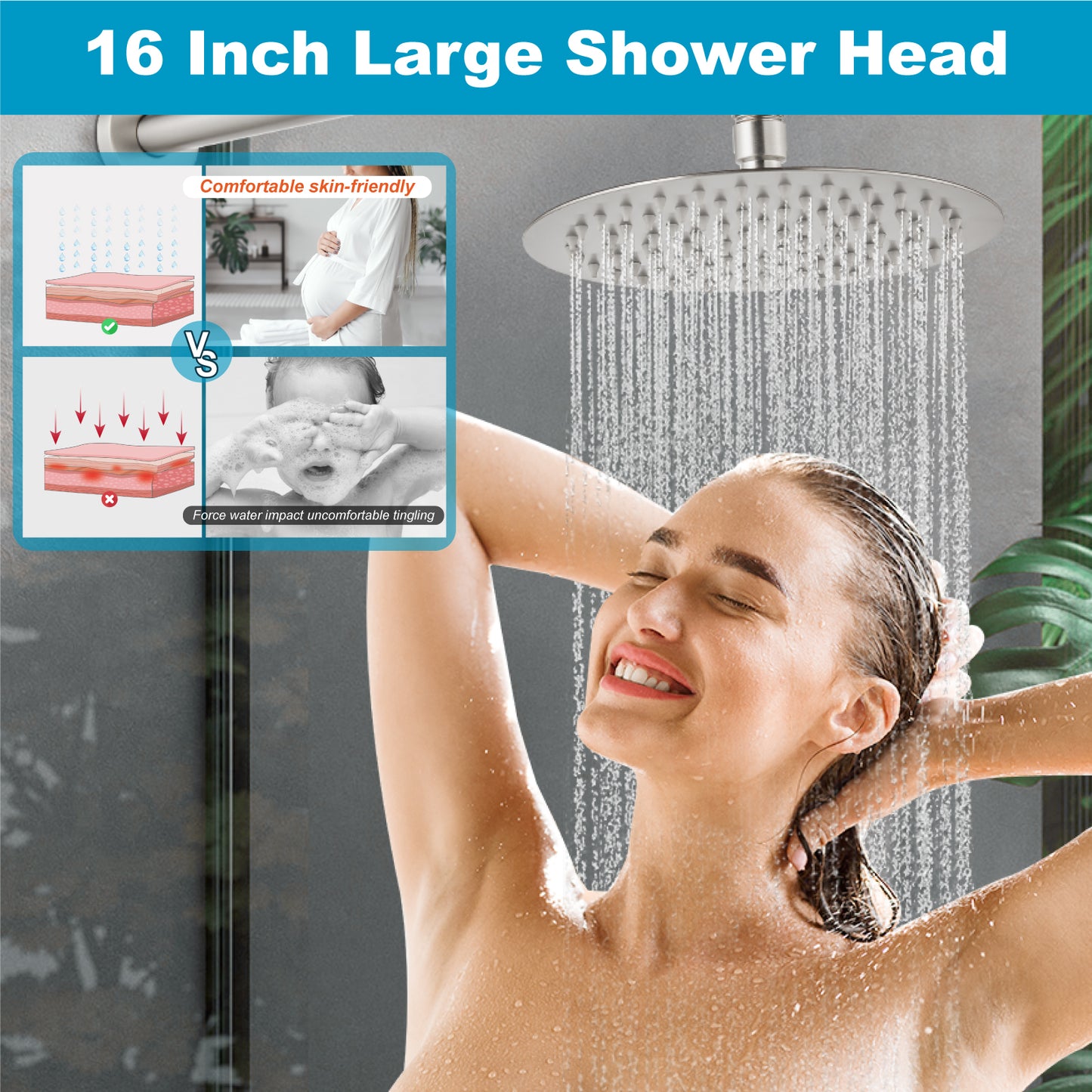
                  
                    Midanya Round Rainfall Shower Head,16 Inch Stainless Steel High Pressure High Flow Stainless Steel Rainfall Shower Head,Ultra Thin Design High Pressure
                  
                