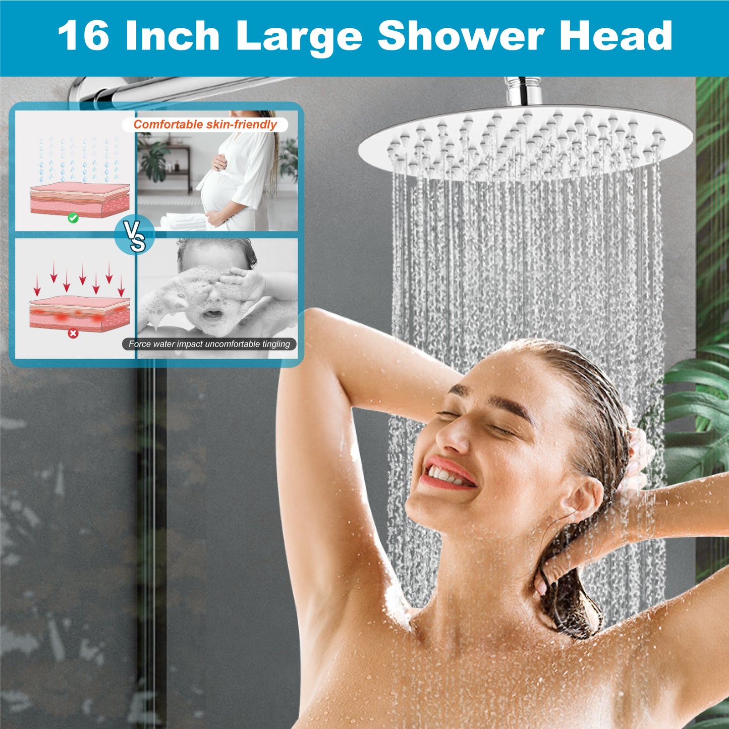 
                  
                    Midanya Round Rainfall Shower Head,16 Inch Stainless Steel High Pressure High Flow Stainless Steel Rainfall Shower Head,Ultra Thin Design High Pressure
                  
                