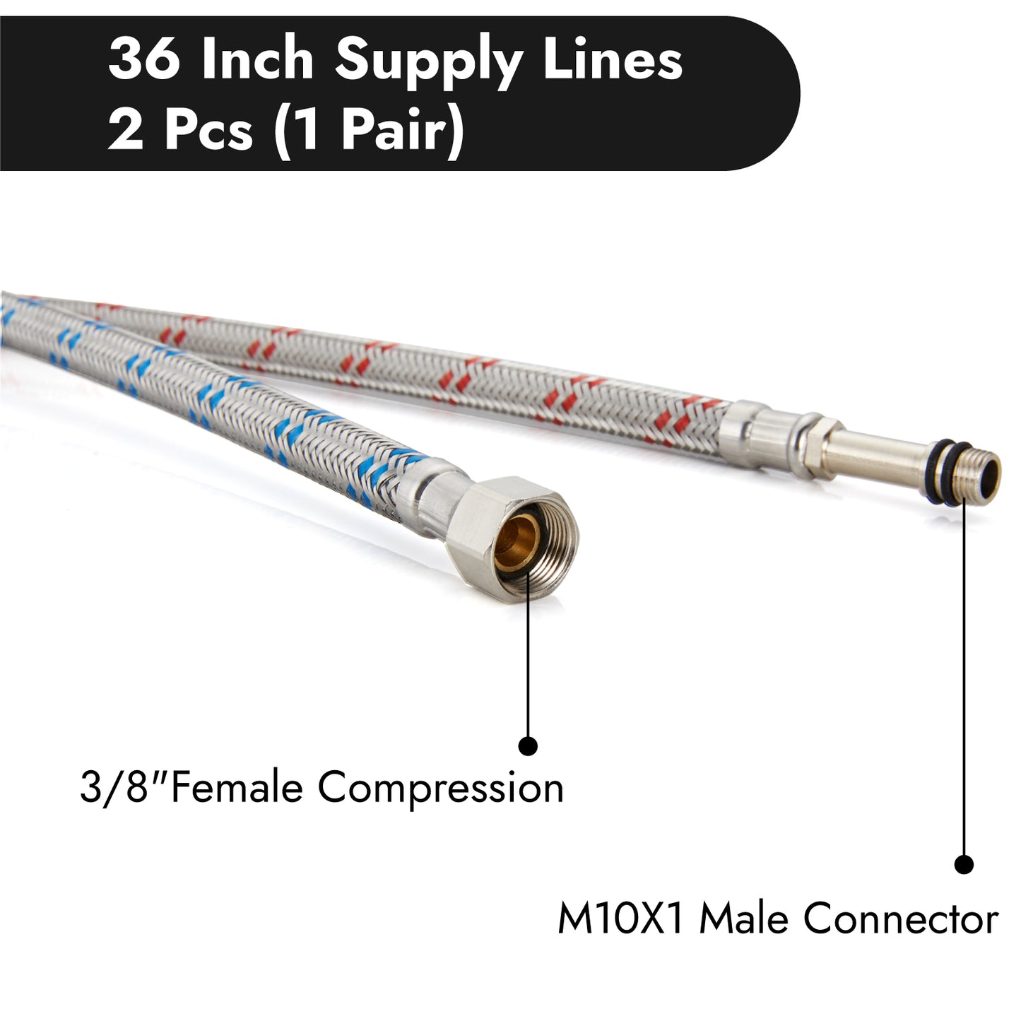 
                  
                    Midanya Faucet Connector, Braided Stainless Steel Supply Hose 3/8-Inch Female Compression Thread x M10 Male Connector, x 2 Pcs (1 Pair)
                  
                