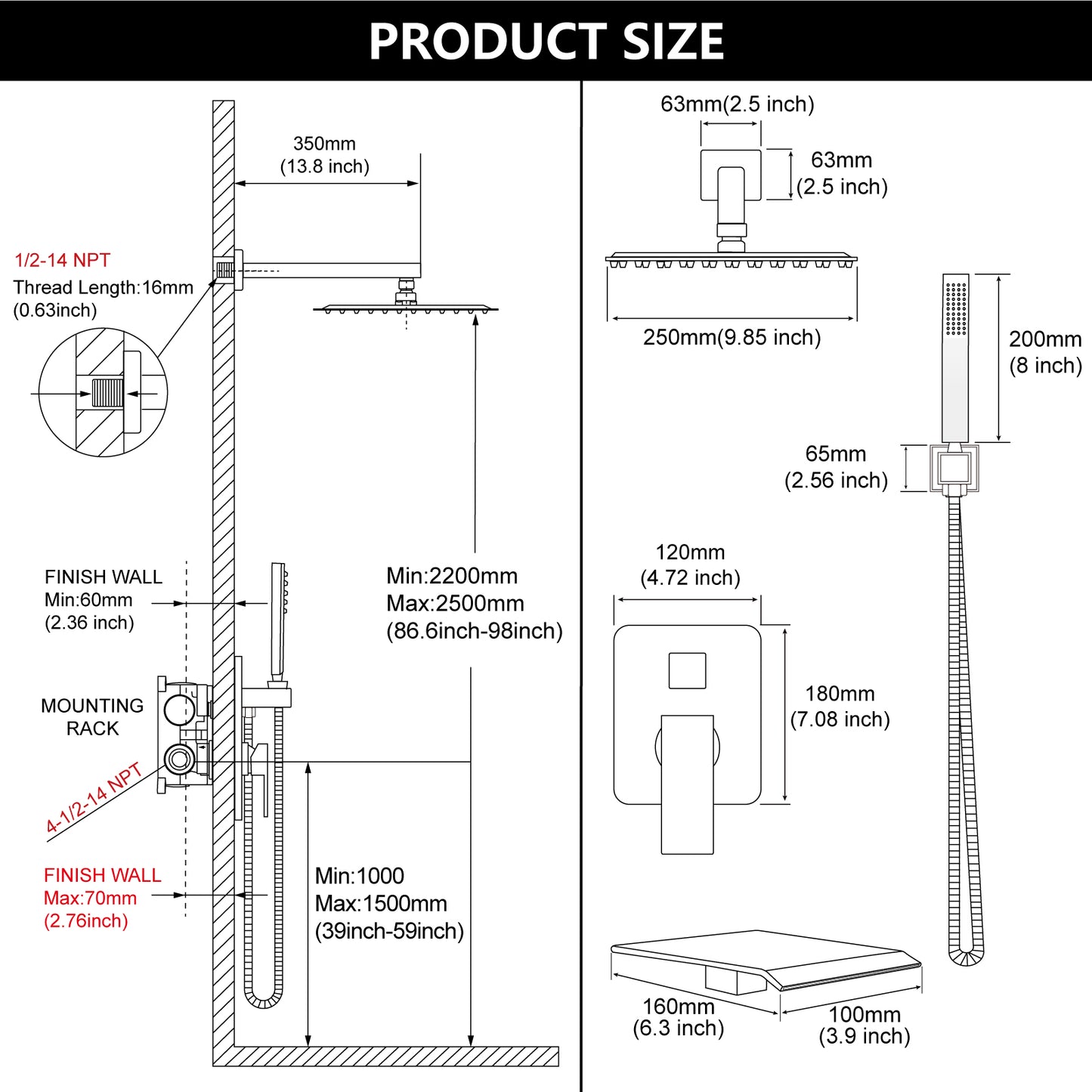 
                  
                    Midanya Rain Shower System with Tub Spout,Tub Shower Faucet Set with 10 inch rainfall Shower Head and Handheld Spray,Wall Mount Tub Shower Combo Rough-in Valve Included
                  
                
