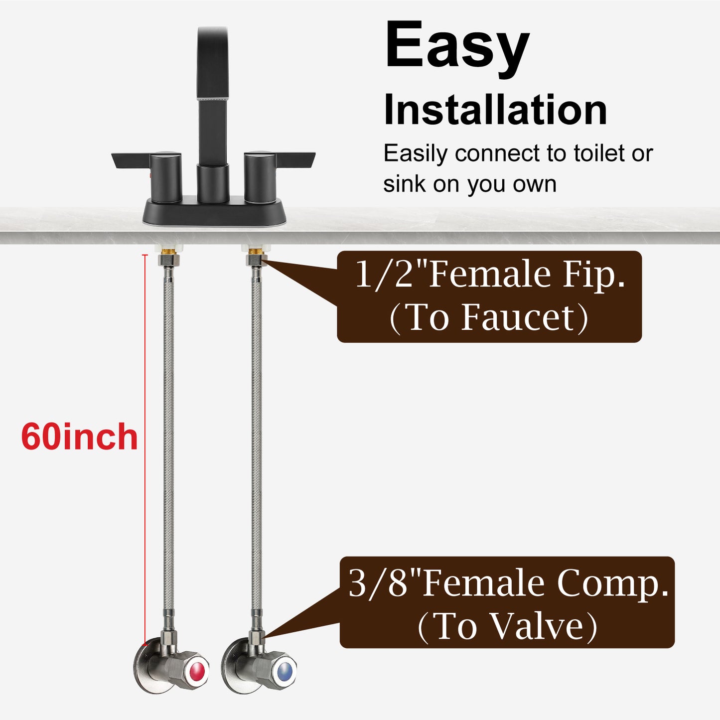 
                  
                    Midanya Faucet Supply Lines,Stainless Steel Braided Water Supply Line, 1/2" FIP x 3/8" COMP Faucet Hose, Faucet Hose Connector x 2 Pcs (1 Pair)
                  
                