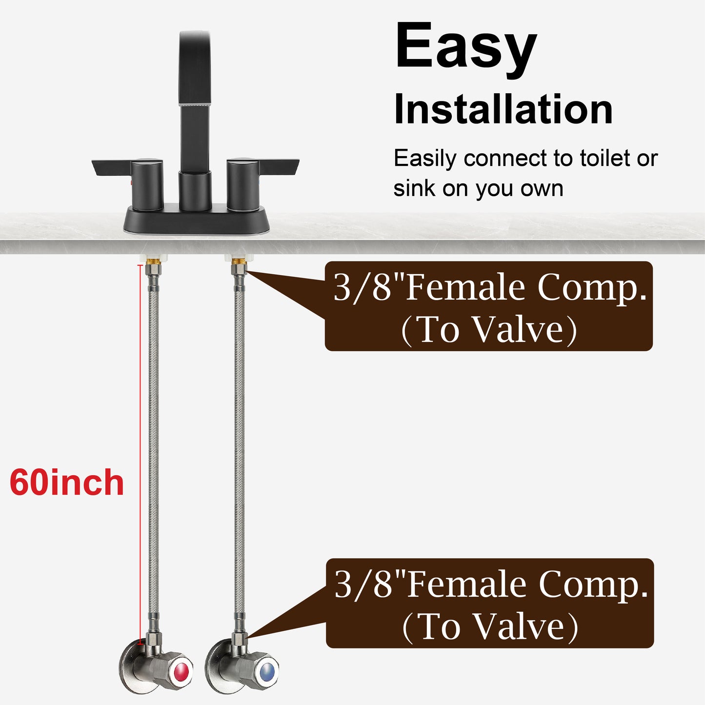 
                  
                    Midanya Faucet Supply Lines,Stainless Steel Braided Water Supply Line, 3/8" COMP x 3/8" COMP Faucet Hose, Faucet Hose Connector x 2 Pcs (1 Pair)
                  
                
