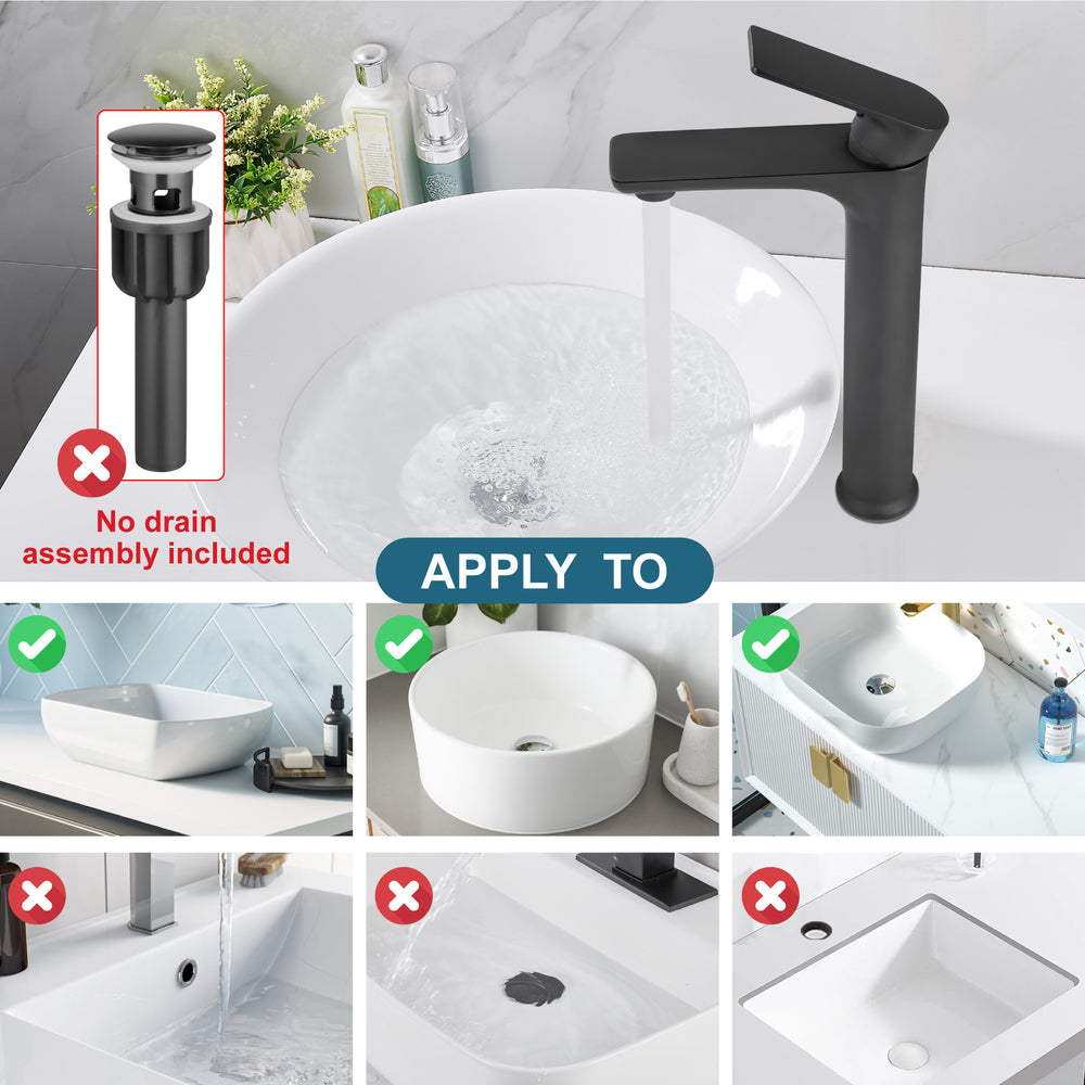 
                  
                    Midanya Bathroom Sink Faucet Matte Black Tall Vessel Sink Faucet Vanity Bathroom Faucet Basin Mixer Tap Single Handle Single Hole with Water Supply Lines Commercial Modern Wash Basin Faucet
                  
                