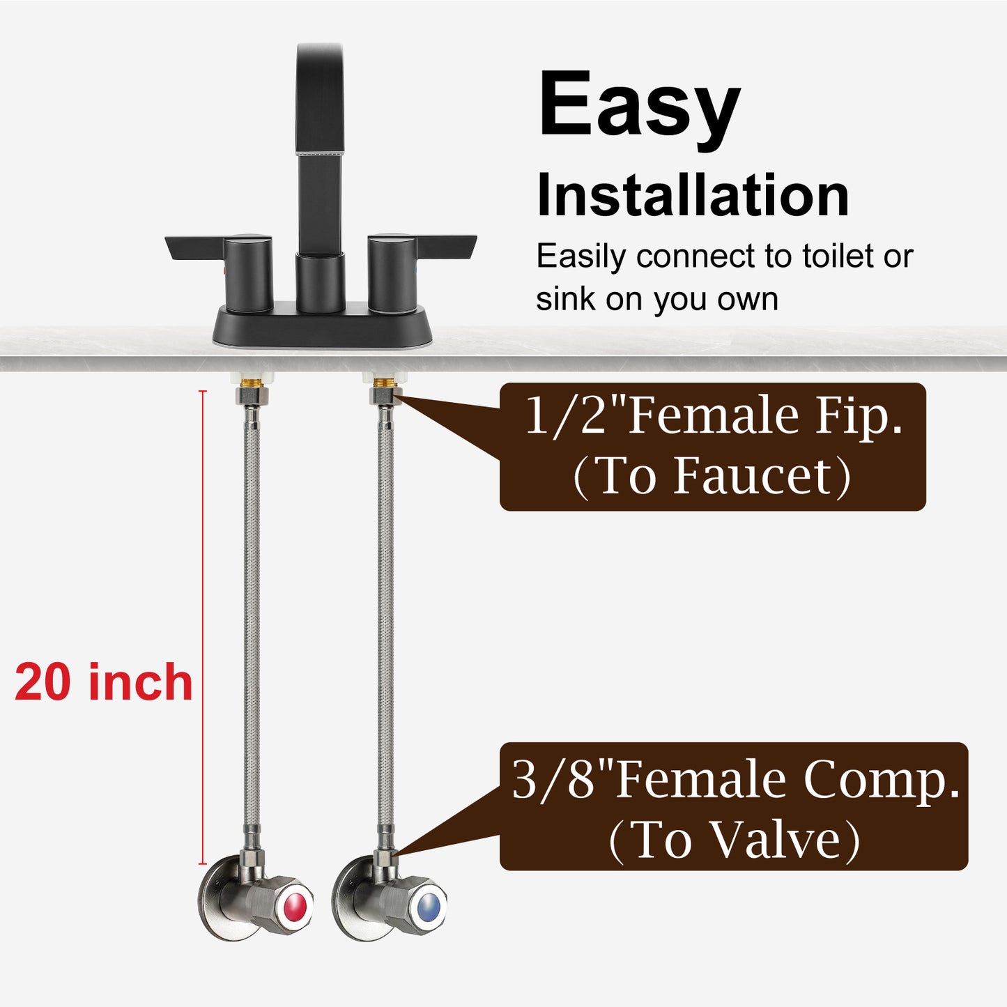
                  
                    Midanya Faucet Supply Lines,Stainless Steel Braided Water Supply Line, 1/2" FIP x 3/8" COMP Faucet Hose, Faucet Hose Connector x 2 Pcs (1 Pair)
                  
                