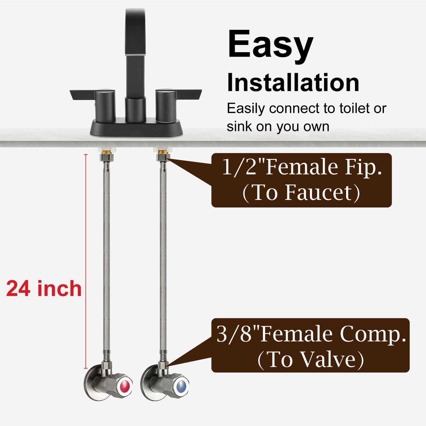 
                  
                    Midanya Faucet Supply Lines,Stainless Steel Braided Water Supply Line, 1/2" FIP x 3/8" COMP Faucet Hose, Faucet Hose Connector x 2 Pcs (1 Pair)
                  
                