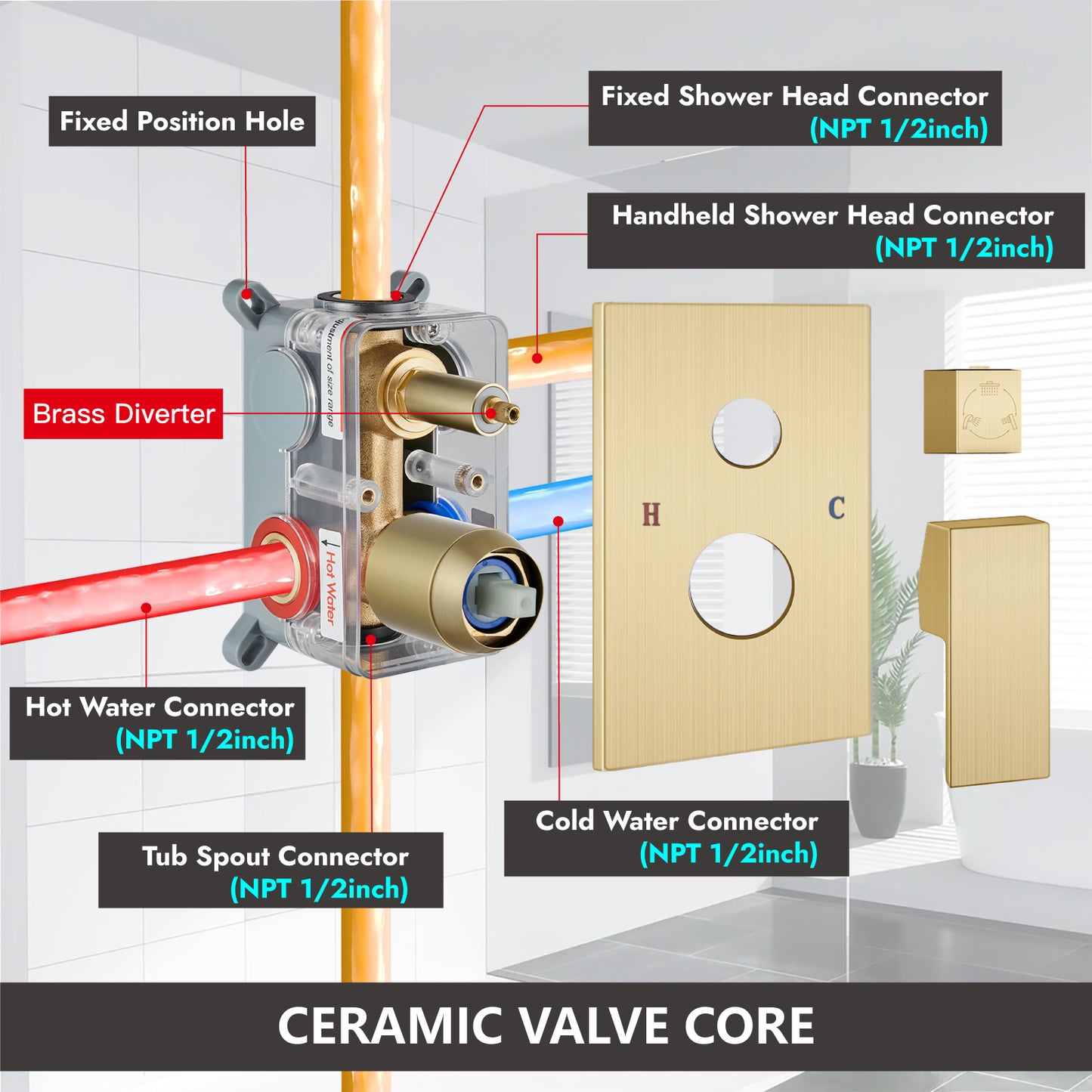 
                  
                    Midanya Rain Shower System Tub Shower Faucet Set 12 Inch Square Rainfall Shower Head with Handheld Sprayer and Waterfall Tub Spout Rough-in Valve Shower Mixer Combo
                  
                