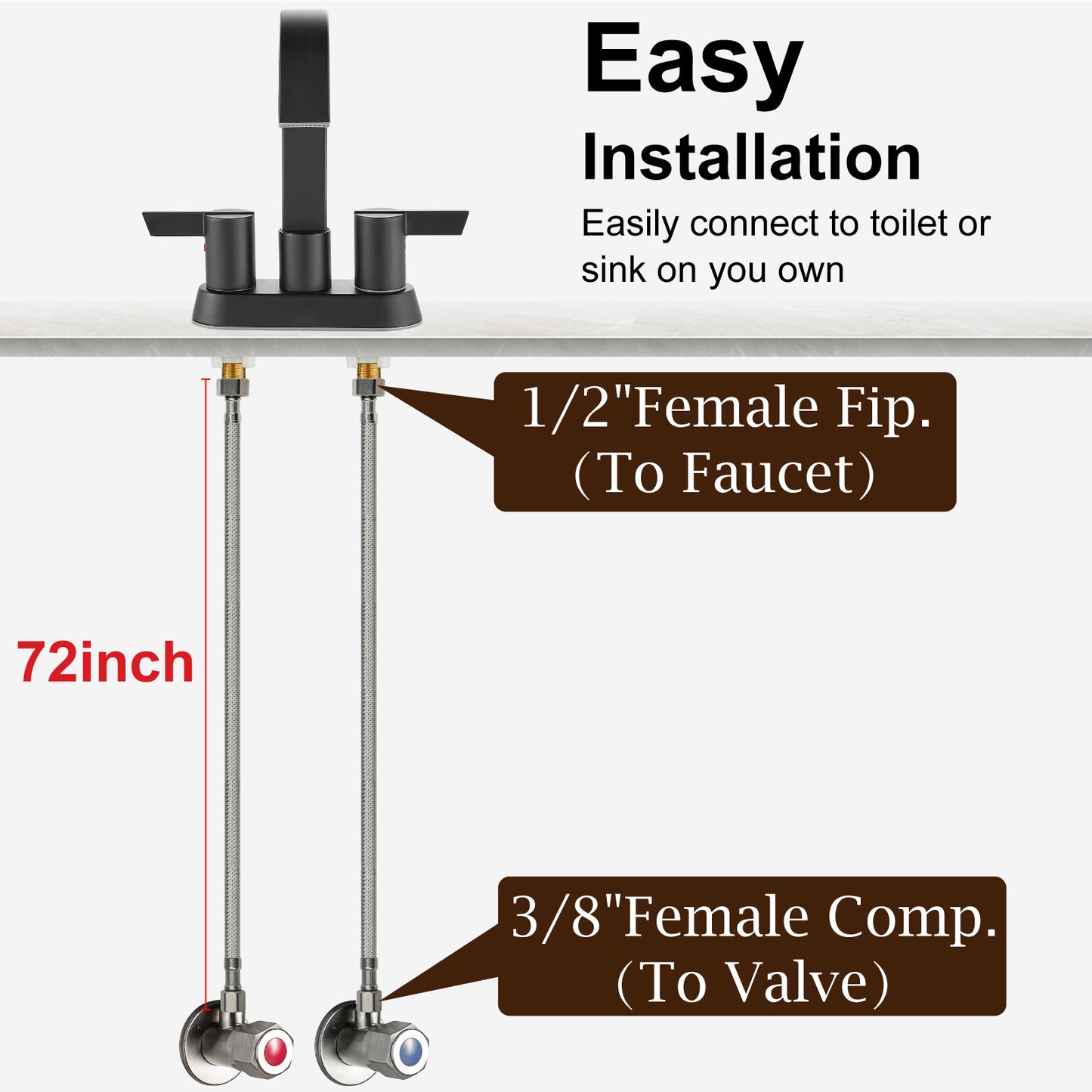 
                  
                    Midanya Faucet Supply Lines,Stainless Steel Braided Water Supply Line, 1/2" FIP x 3/8" COMP Faucet Hose, Faucet Hose Connector x 2 Pcs (1 Pair)
                  
                