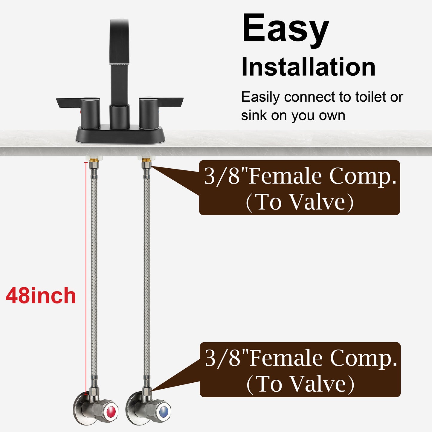 
                  
                    Midanya Faucet Supply Lines,Stainless Steel Braided Water Supply Line, 3/8" COMP x 3/8" COMP Faucet Hose, Faucet Hose Connector x 2 Pcs (1 Pair)
                  
                