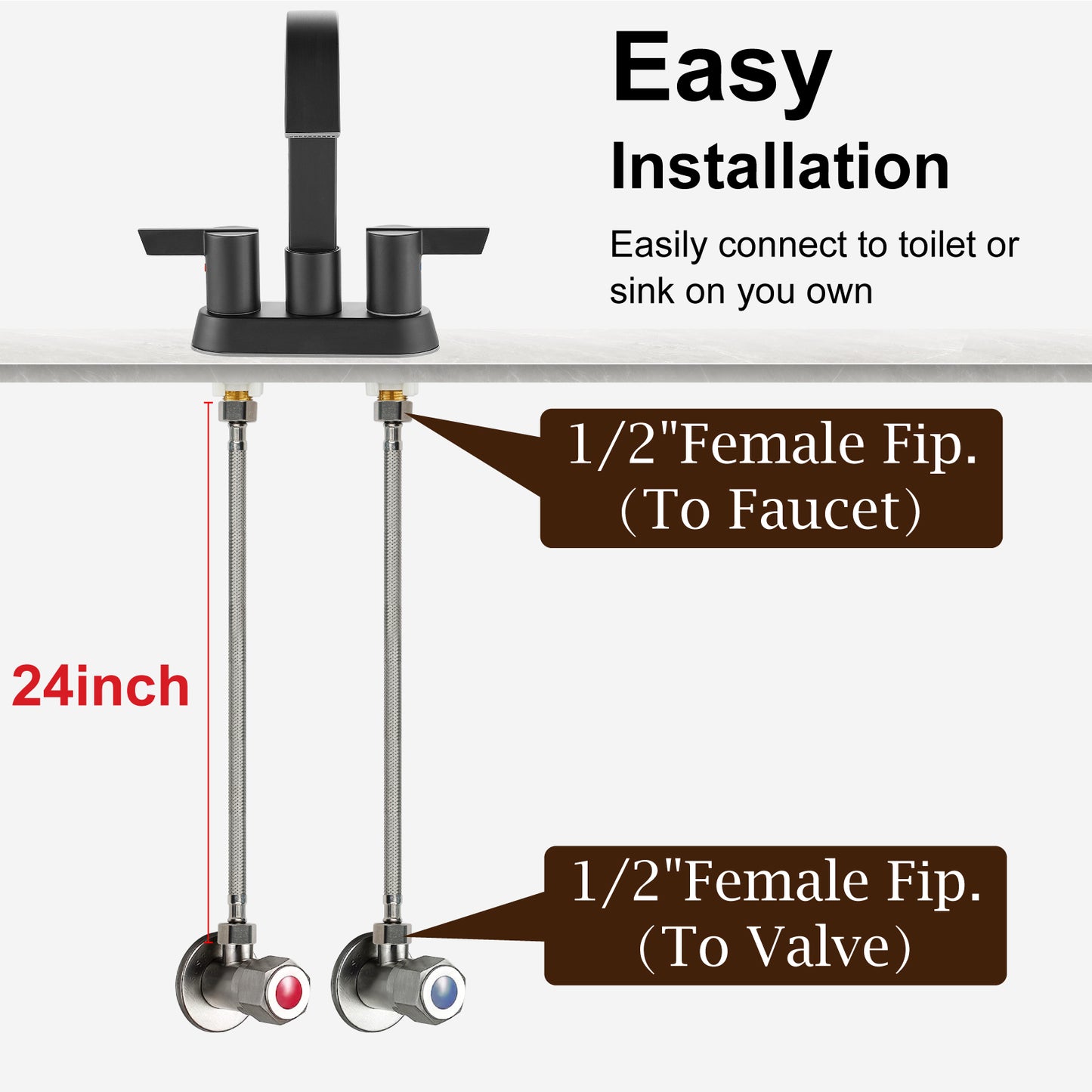 
                  
                    Midanya Faucet Supply Lines,Stainless Steel Braided Water Supply Line, 1/2" FIP x 1/2" FIP Faucet Hose, Faucet Hose Connector x 2 Pcs (1 Pair)
                  
                