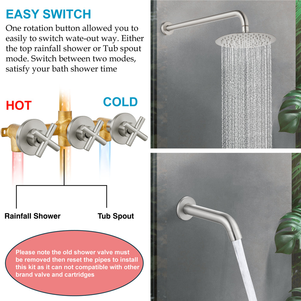 
                  
                    Midanya 3 Handle Tub Shower Faucet with Tub Spout,8-inch Rainfall Bathtub Rain Shower Faucet Set and Rough-in Valve Wall Mount Bathroom Trim Kit Shower System, Round Shower Head
                  
                