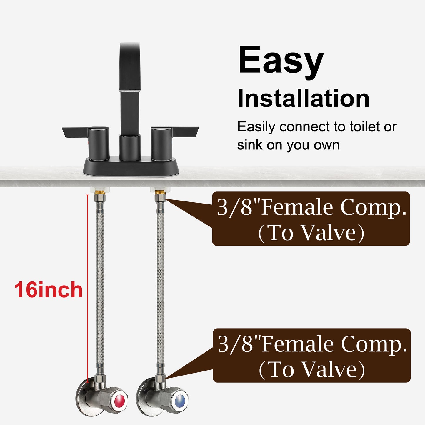 
                  
                    Midanya Faucet Supply Lines,Stainless Steel Braided Water Supply Line, 3/8" COMP x 3/8" COMP Faucet Hose, Faucet Hose Connector x 2 Pcs (1 Pair)
                  
                