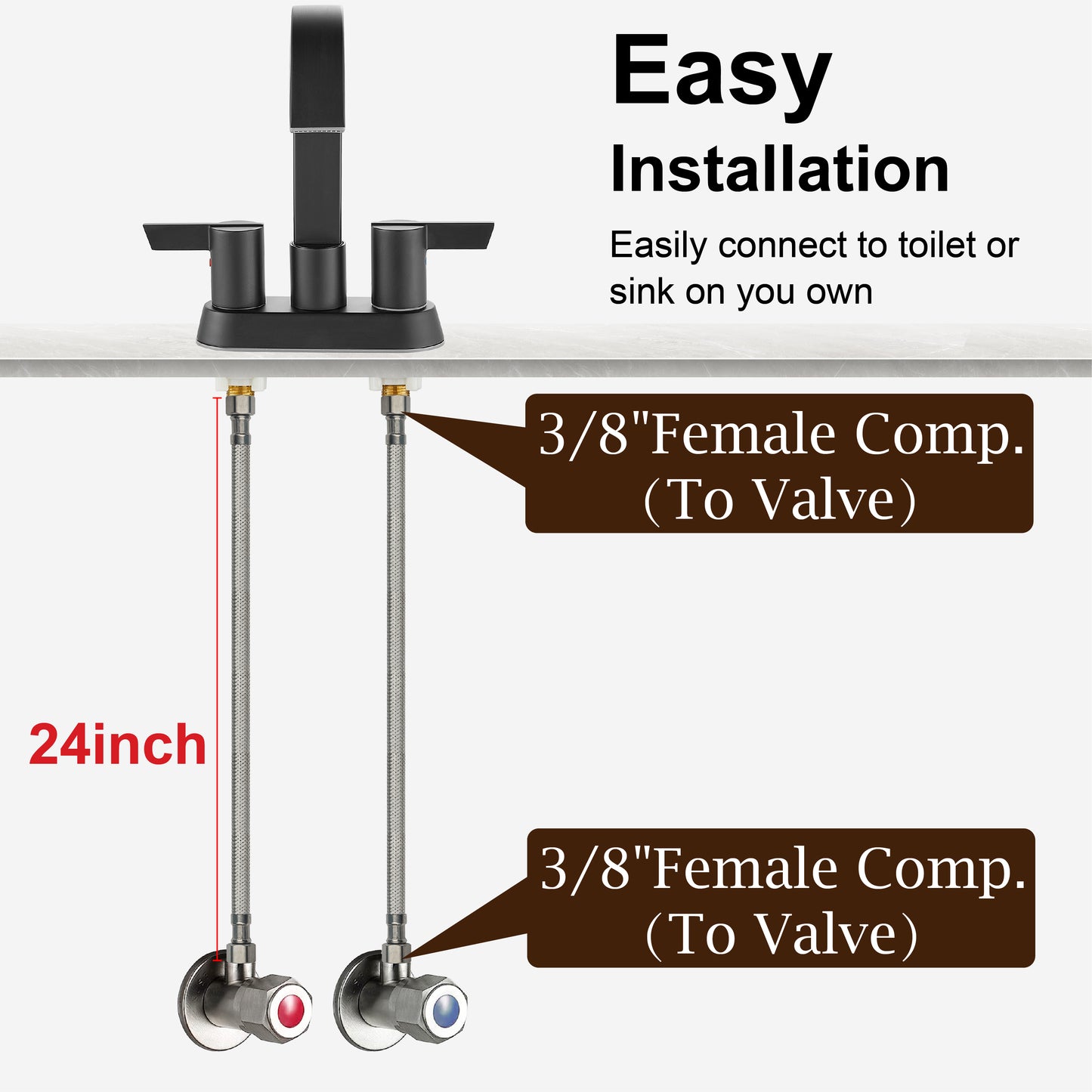 
                  
                    Midanya Faucet Supply Lines,Stainless Steel Braided Water Supply Line, 3/8" COMP x 3/8" COMP Faucet Hose, Faucet Hose Connector x 2 Pcs (1 Pair)
                  
                