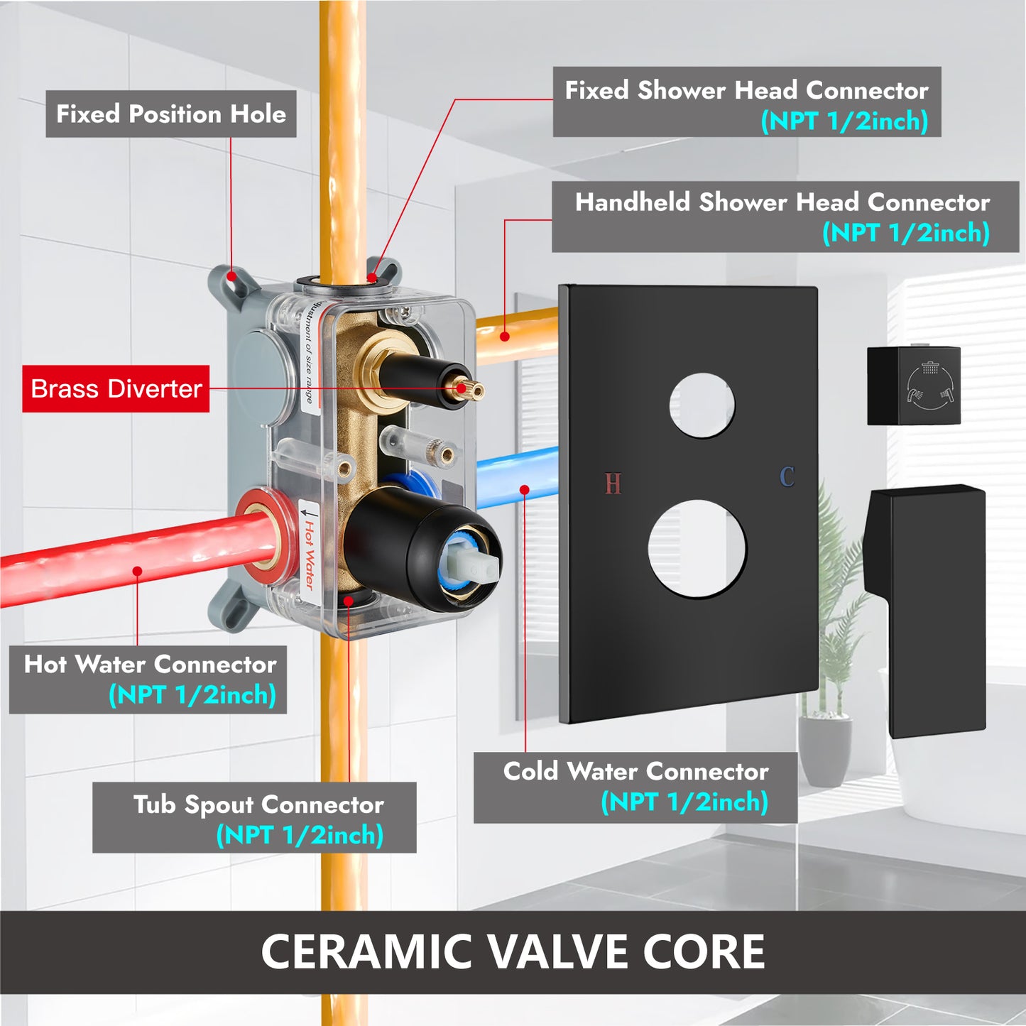 
                  
                    Midanya Rain Shower System Tub Shower Faucet Set 16 Inch Square Rainfall High Pressure Shower Head with Handheld Sprayer and Waterfall Tub Spout Rough-in Valve Shower Mixer Combo
                  
                