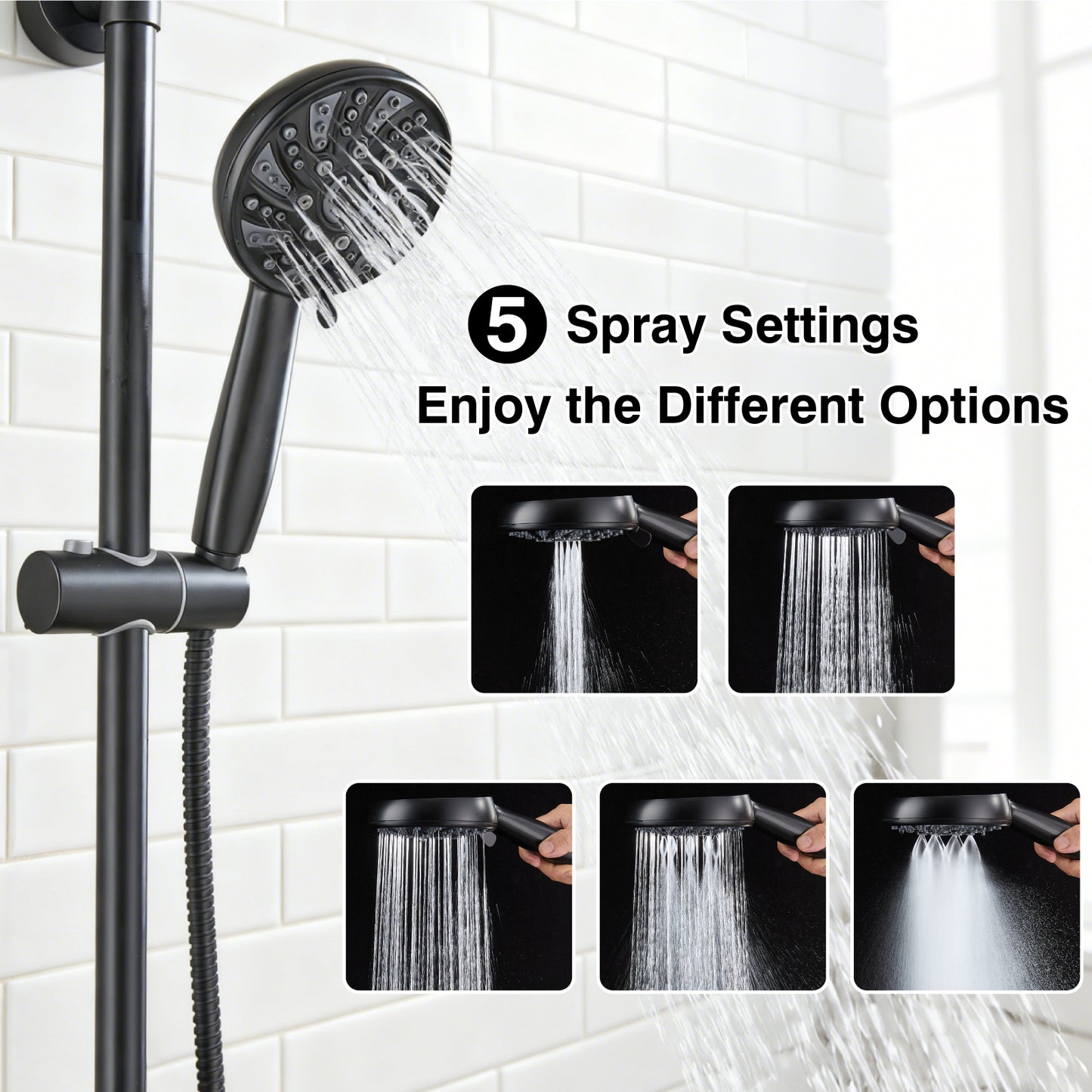 
                  
                    Midanya Retrofit Rain Shower System Wall Mount 8 Inch Rainfall Shower Head with 5-setting Handheld Spray Combo with Slide Bar
                  
                