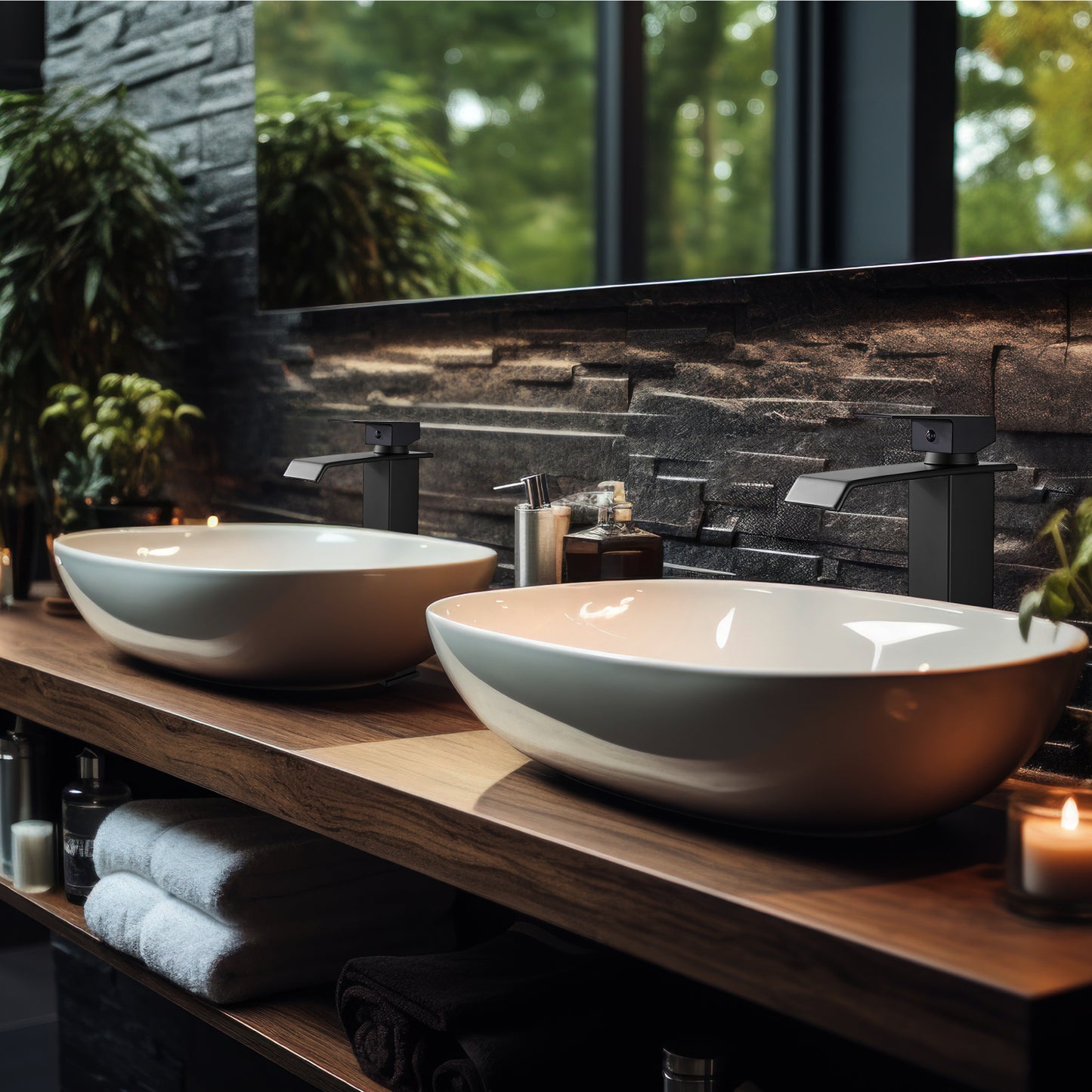 
                  
                    Midanya Waterfall Bathroom Faucets, Single Handle 1 Hole Bathroom Sink Faucet Modern RV Vanity Restroom Lavatory Basin Faucet with Pop Up Drain,Tall Body
                  
                