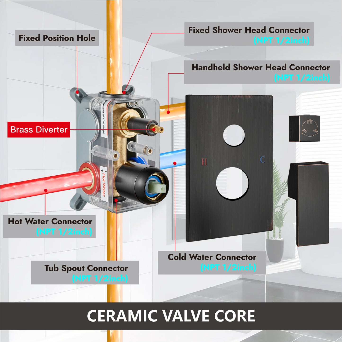 
                  
                    Midanya Rain Shower System Tub Shower Faucet Set 16 Inch Square Rainfall High Pressure Shower Head with Handheld Sprayer and Waterfall Tub Spout Rough-in Valve Shower Mixer Combo
                  
                