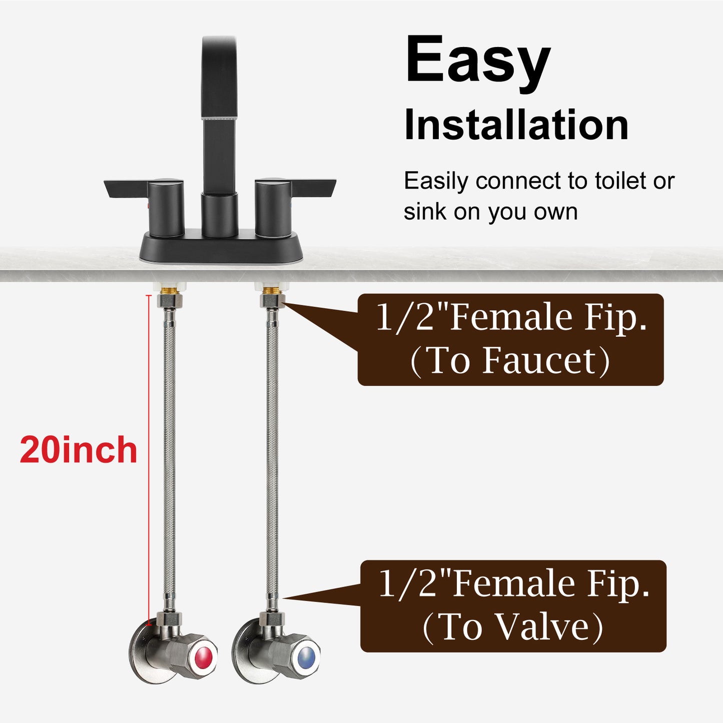 
                  
                    Midanya Faucet Supply Lines,Stainless Steel Braided Water Supply Line, 1/2" FIP x 1/2" FIP Faucet Hose, Faucet Hose Connector x 2 Pcs (1 Pair)
                  
                