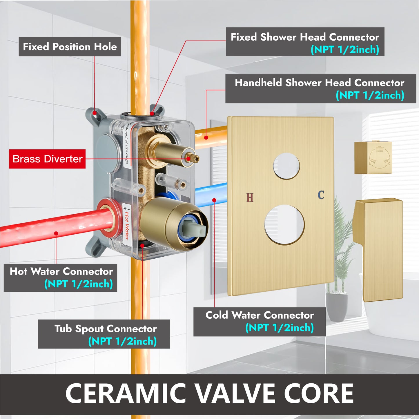 
                  
                    Midanya Rain Shower System Tub Shower Faucet Set 8 Inch Square Rainfall Shower Head with Handheld Sprayer and Waterfall Tub Spout Rough-in Valve Shower Mixer Combo
                  
                