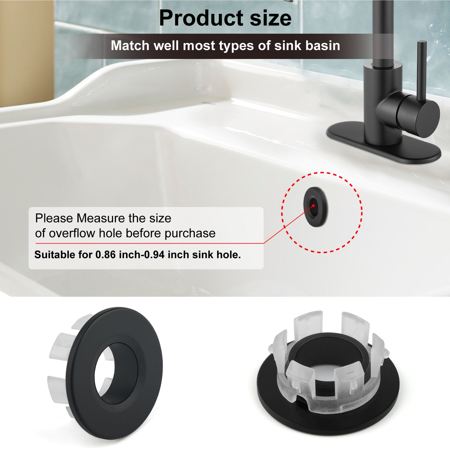 
                  
                    Midanya Sink Basin Trim Overflow Cover, Solid Brass Insert in Hole Round Caps, Vanity Vessel Sink Overflow Ring, Sink Overflow Cover Round Caps for Kitchen Bathroom, Pack of 1
                  
                