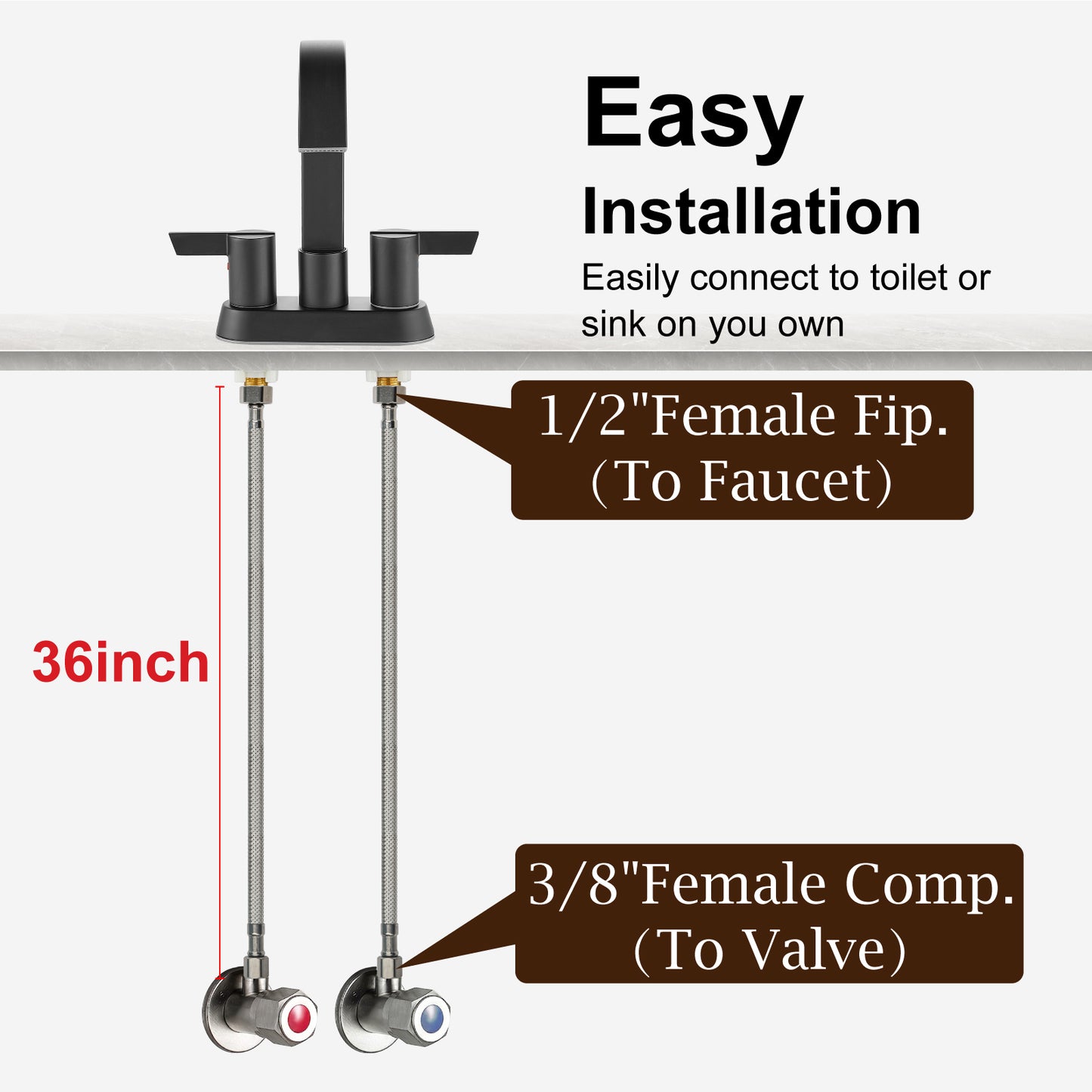 
                  
                    Midanya Faucet Supply Lines,Stainless Steel Braided Water Supply Line, 1/2" FIP x 3/8" COMP Faucet Hose, Faucet Hose Connector x 2 Pcs (1 Pair)
                  
                