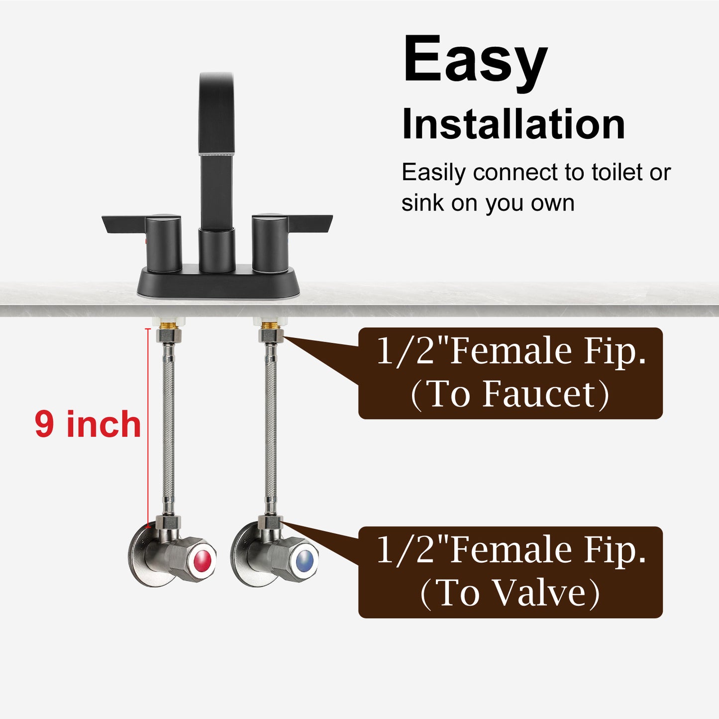 
                  
                    Midanya Faucet Supply Lines,Stainless Steel Braided Water Supply Line, 1/2" FIP x 1/2" FIP Faucet Hose, Faucet Hose Connector x 2 Pcs (1 Pair)
                  
                