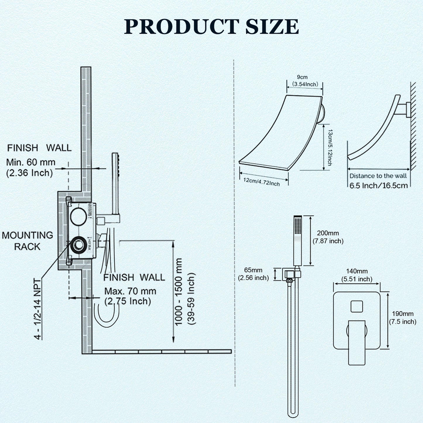
                  
                    Midanya Wall Mount Bathtub Faucet with Handheld Spray Waterfall Tub Filler High Flow Rate Single Handle Bathroom Tub Mixer Tap Hand-Shower System with Curved Spout Commercial
                  
                