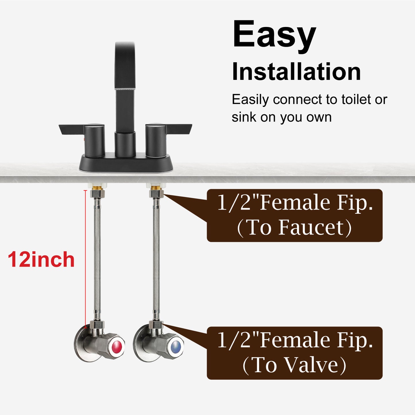 
                  
                    Midanya Faucet Supply Lines,Stainless Steel Braided Water Supply Line, 1/2" FIP x 1/2" FIP Faucet Hose, Faucet Hose Connector x 2 Pcs (1 Pair)
                  
                