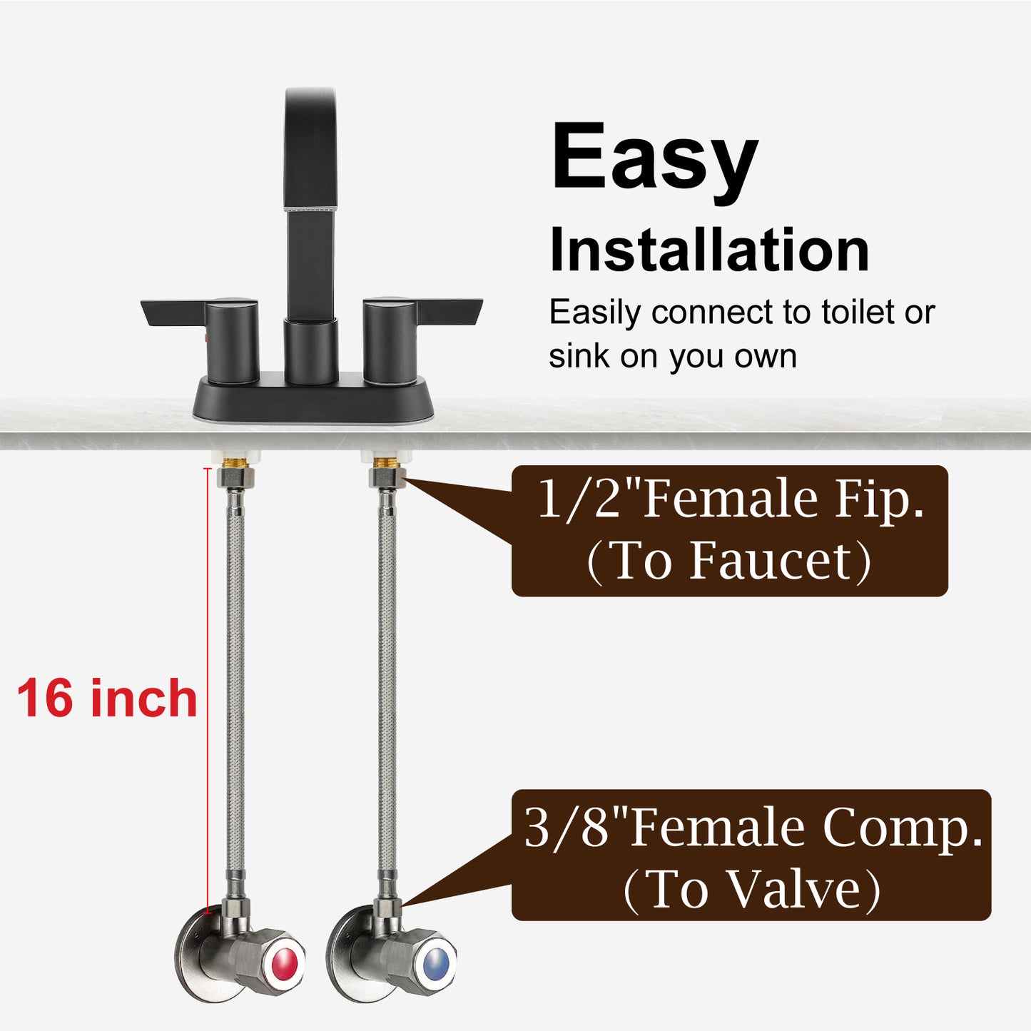 
                  
                    Midanya Faucet Supply Lines,Stainless Steel Braided Water Supply Line, 1/2" FIP x 3/8" COMP Faucet Hose, Faucet Hose Connector x 2 Pcs (1 Pair)
                  
                