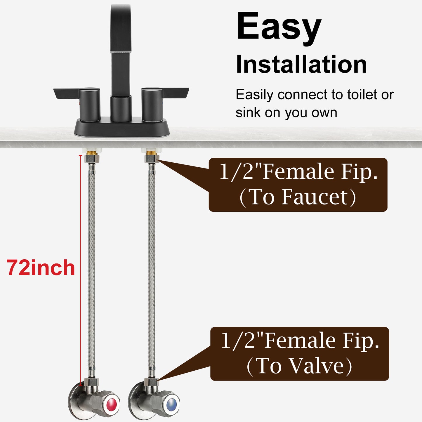 
                  
                    Midanya Faucet Supply Lines,Stainless Steel Braided Water Supply Line, 1/2" FIP x 1/2" FIP Faucet Hose, Faucet Hose Connector x 2 Pcs (1 Pair)
                  
                